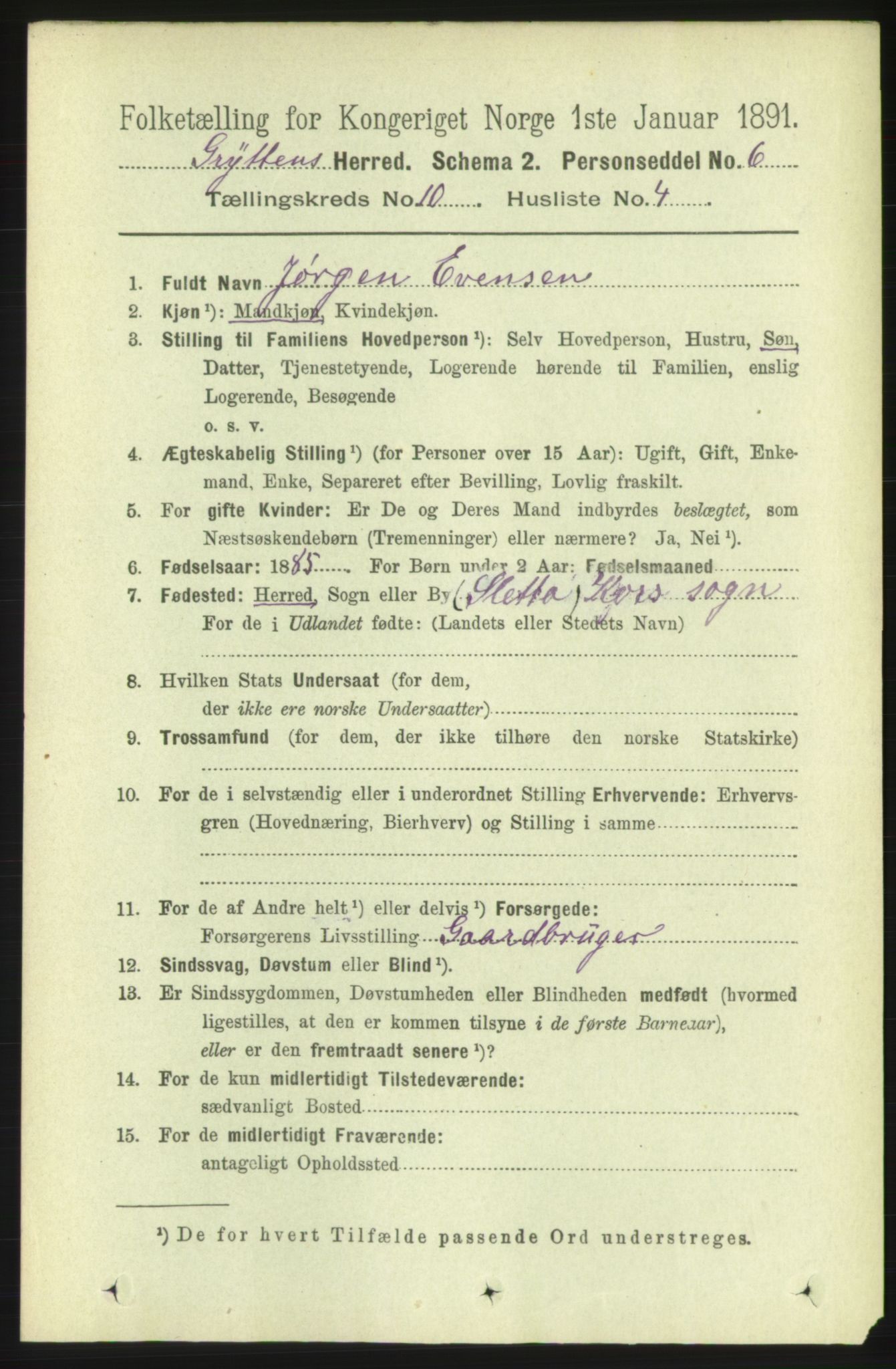 RA, 1891 census for 1539 Grytten, 1891, p. 3645