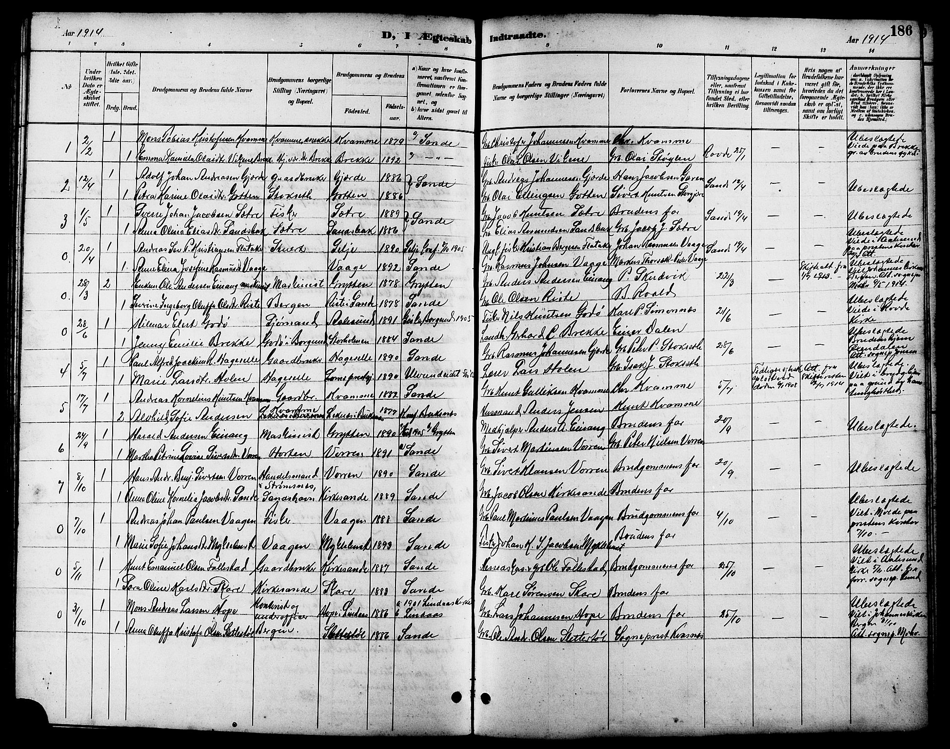 Ministerialprotokoller, klokkerbøker og fødselsregistre - Møre og Romsdal, AV/SAT-A-1454/503/L0049: Parish register (copy) no. 503C04, 1894-1915, p. 186