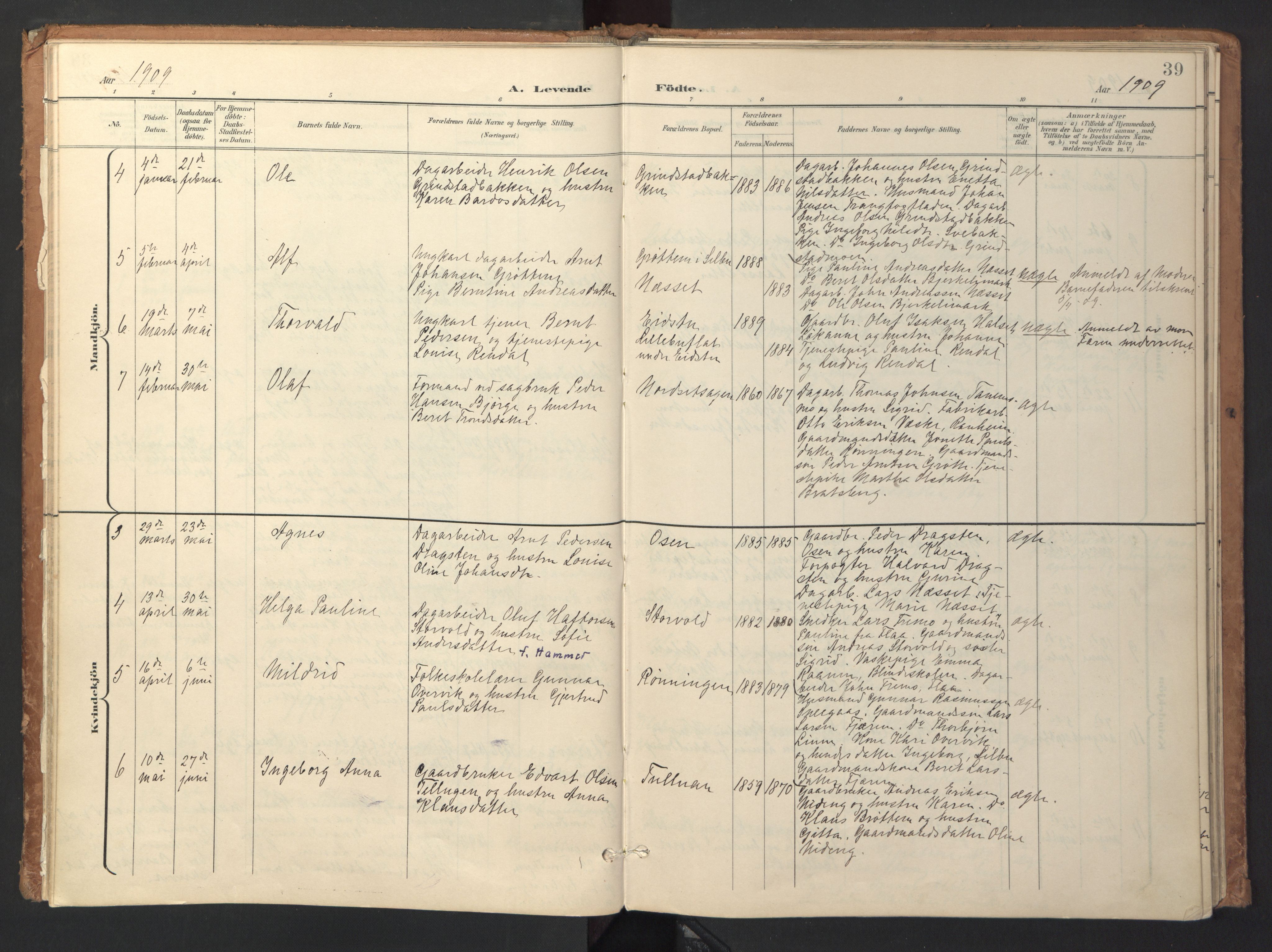 Ministerialprotokoller, klokkerbøker og fødselsregistre - Sør-Trøndelag, SAT/A-1456/618/L0448: Parish register (official) no. 618A11, 1898-1916, p. 39