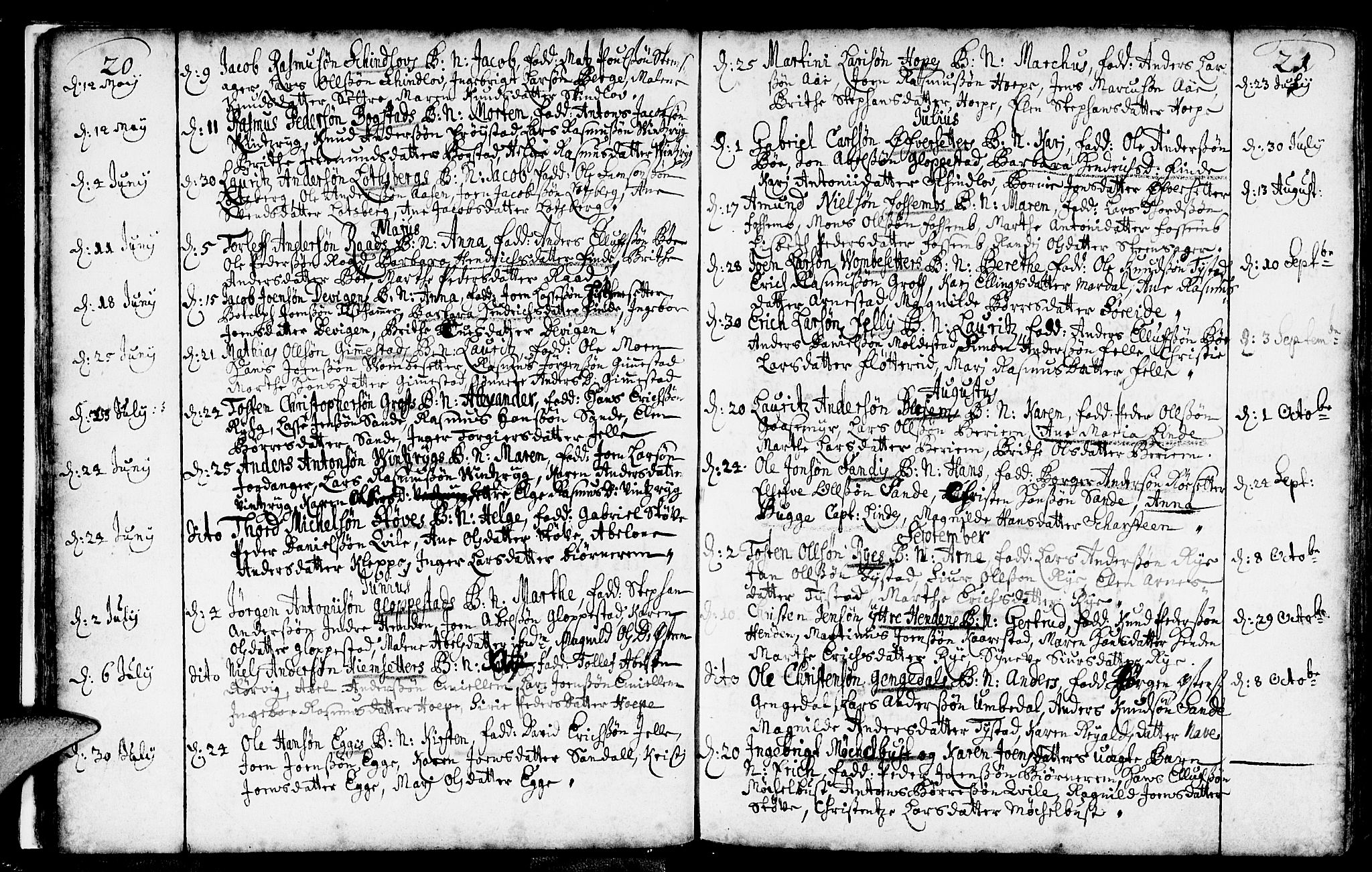 Gloppen sokneprestembete, SAB/A-80101/H/Haa/Haaa/L0002: Parish register (official) no. A 2, 1712-1735, p. 20-21