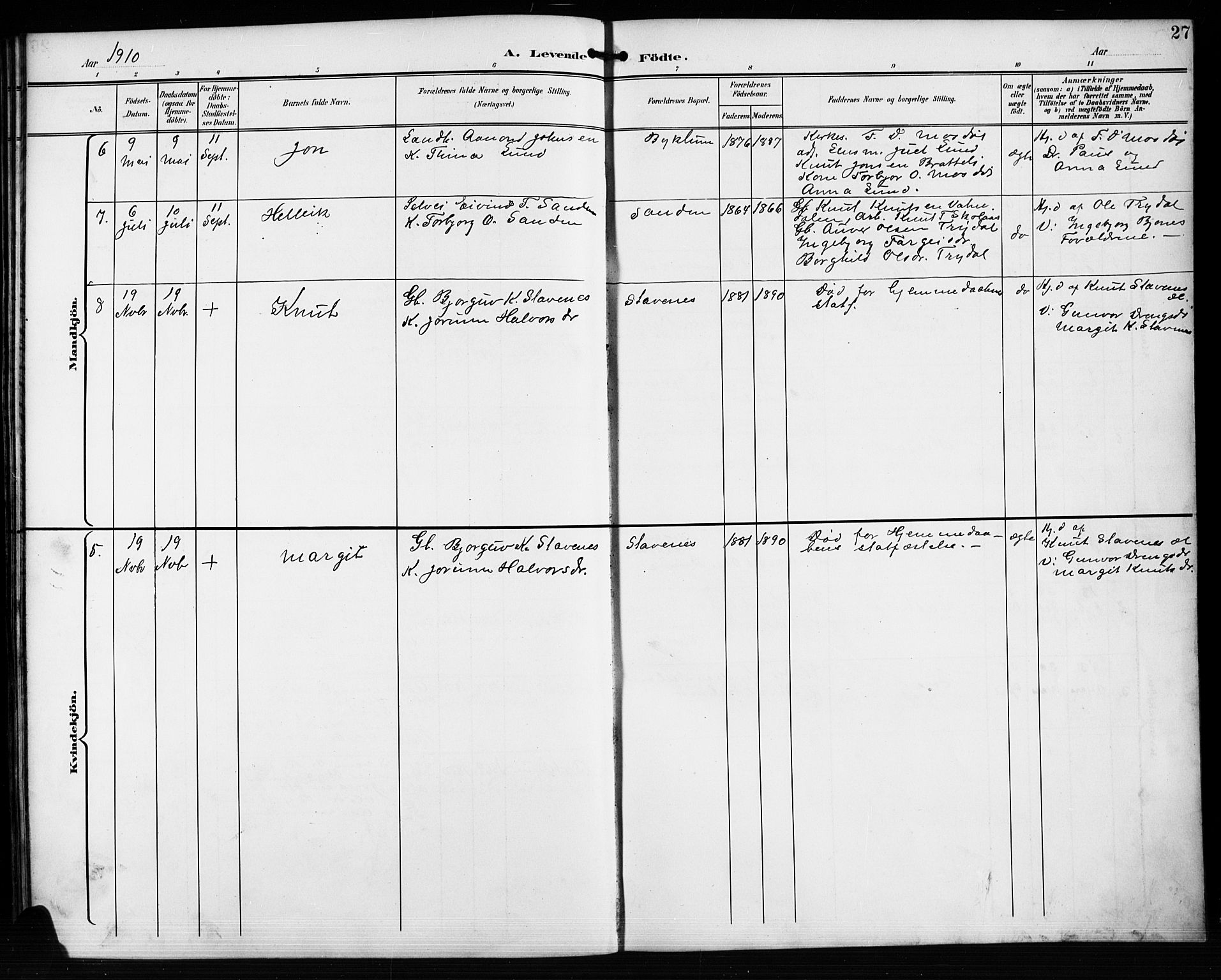 Valle sokneprestkontor, AV/SAK-1111-0044/F/Fb/Fba/L0003: Parish register (copy) no. B 3, 1895-1916, p. 27