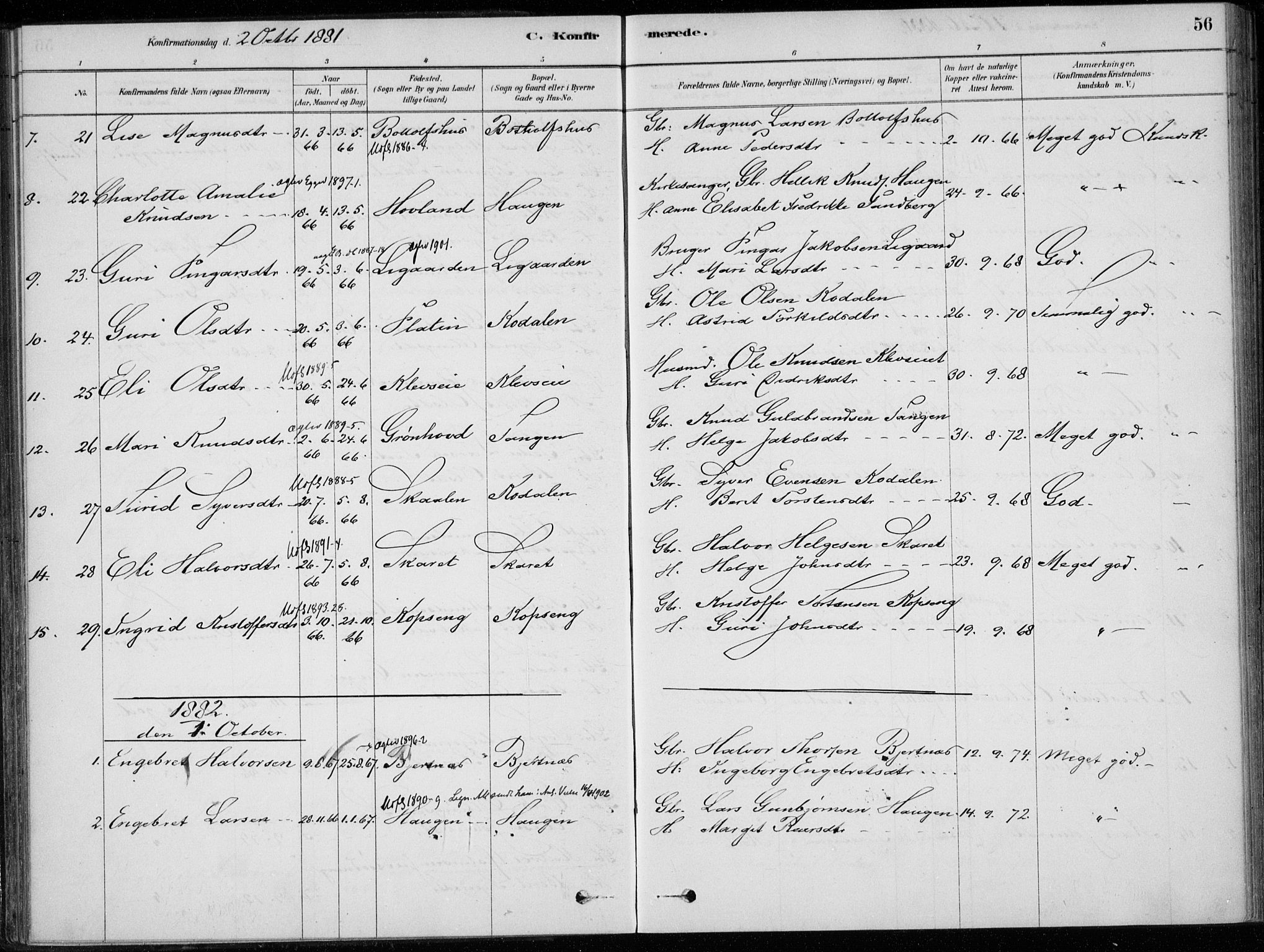 Sigdal kirkebøker, AV/SAKO-A-245/F/Fc/L0001: Parish register (official) no. III 1, 1879-1893, p. 56