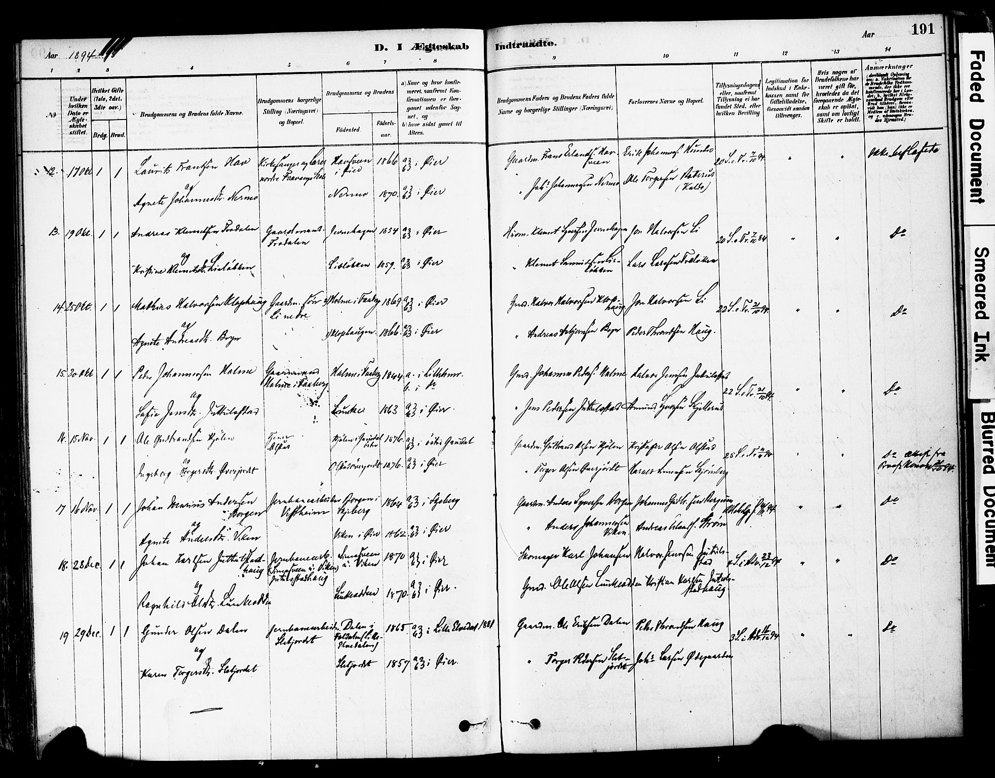 Øyer prestekontor, SAH/PREST-084/H/Ha/Haa/L0008: Parish register (official) no. 8, 1878-1897, p. 191