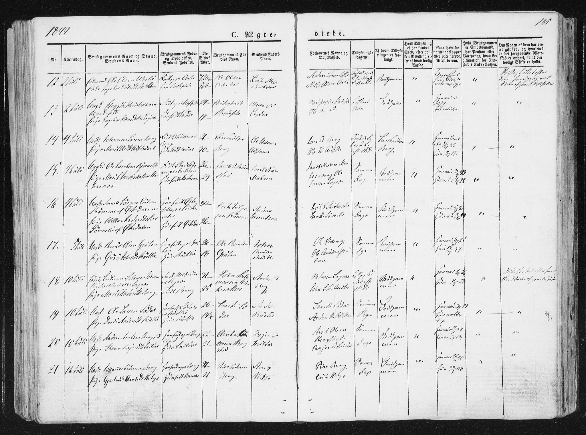 Ministerialprotokoller, klokkerbøker og fødselsregistre - Sør-Trøndelag, SAT/A-1456/630/L0493: Parish register (official) no. 630A06, 1841-1851, p. 185