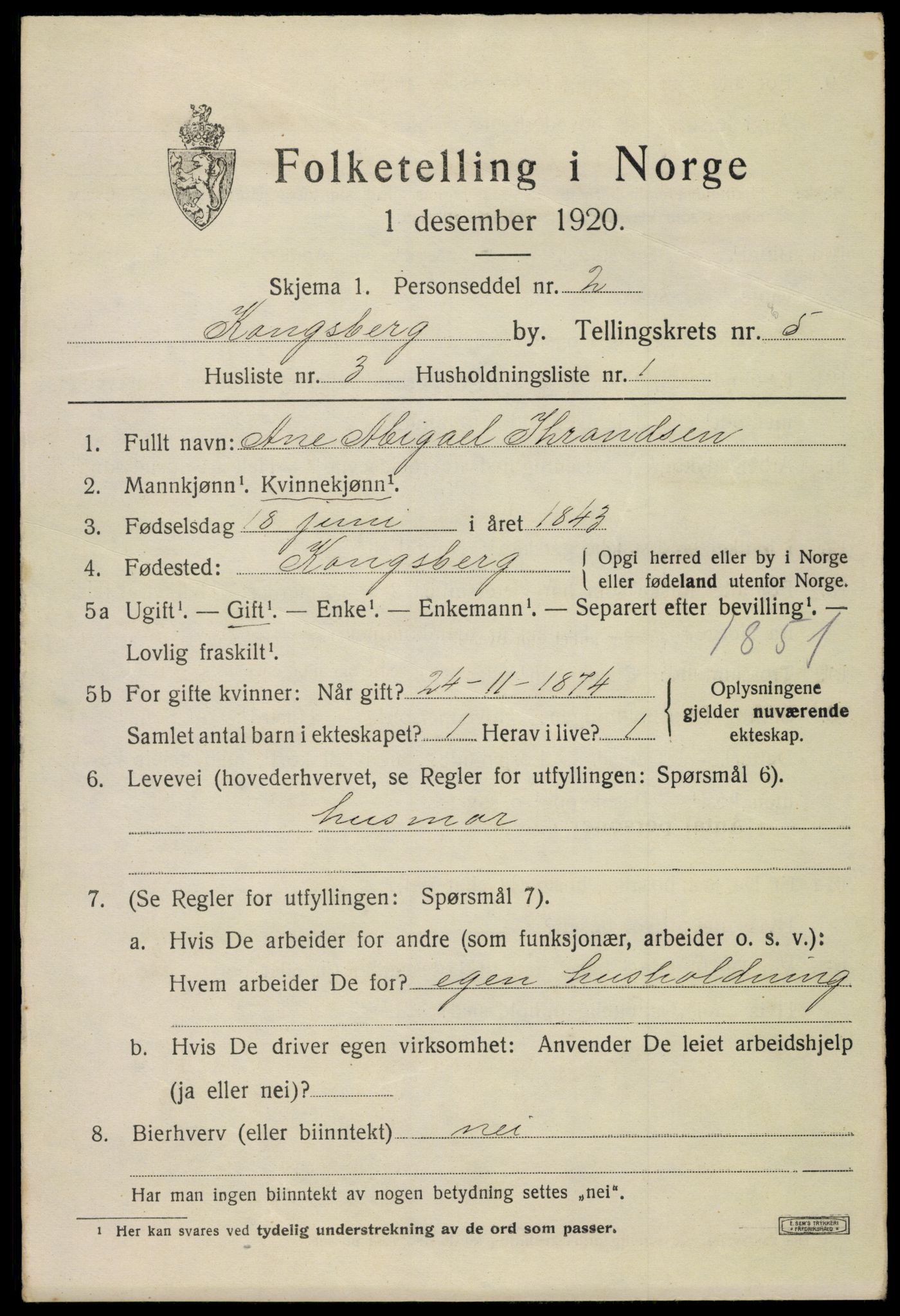 SAKO, 1920 census for Kongsberg, 1920, p. 12476