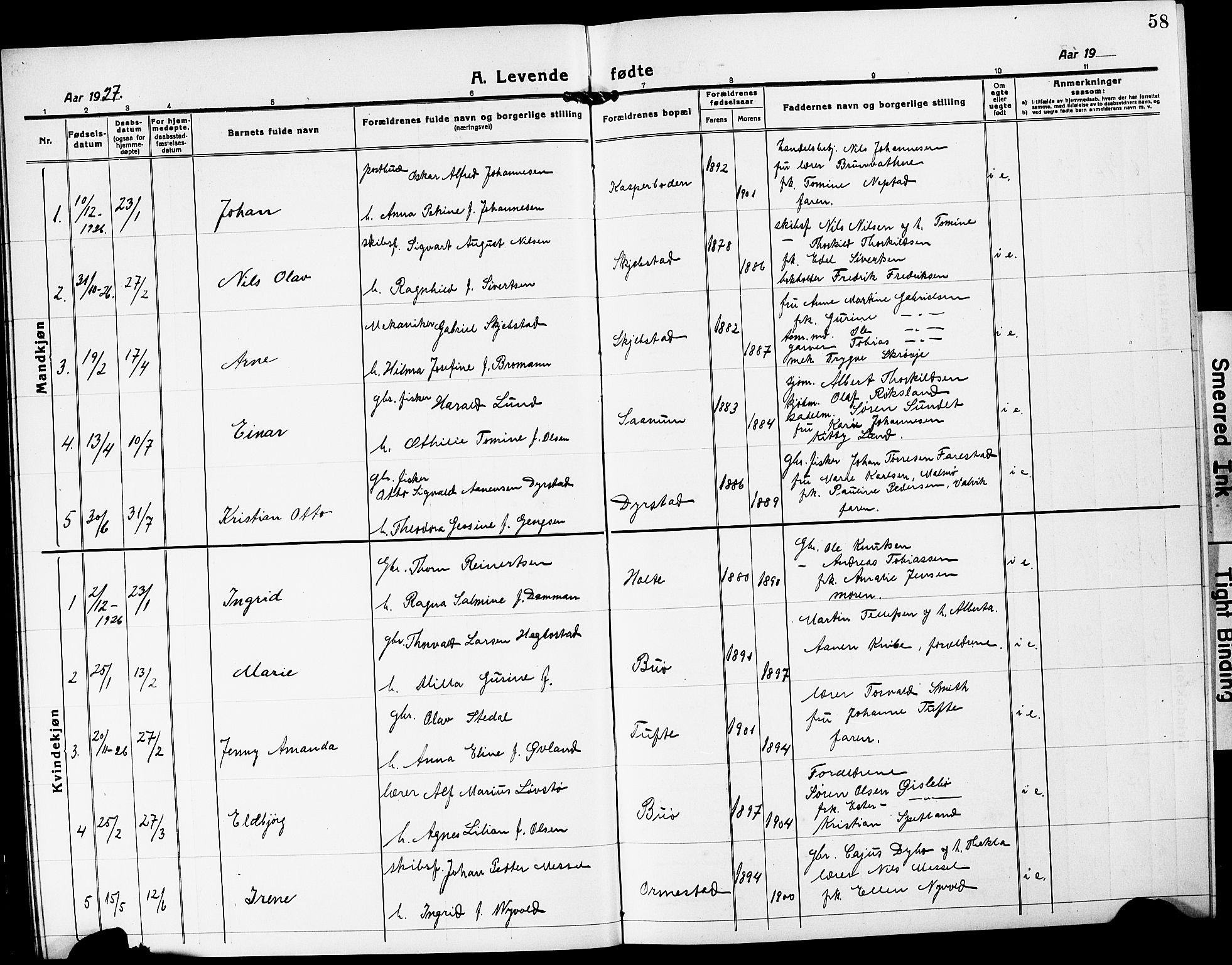 Mandal sokneprestkontor, SAK/1111-0030/F/Fb/Fba/L0013: Parish register (copy) no. B 7, 1918-1931, p. 58