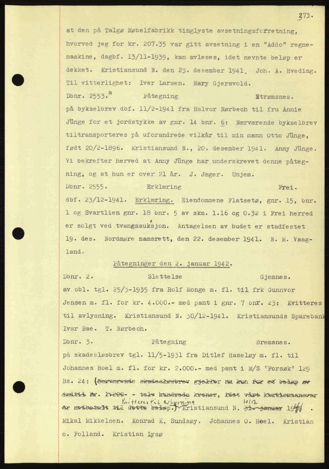 Nordmøre sorenskriveri, AV/SAT-A-4132/1/2/2Ca: Mortgage book no. C81, 1940-1945, Diary no: : 2/1942