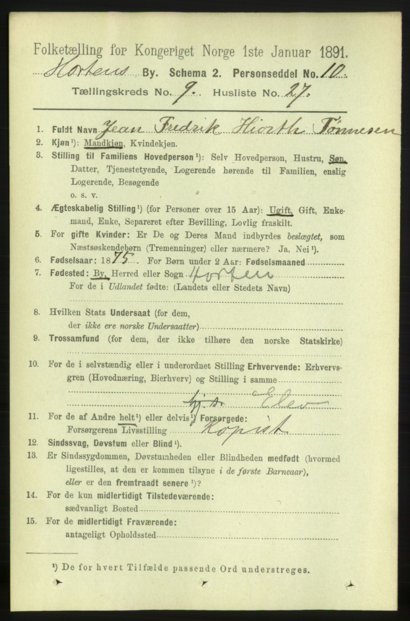 RA, 1891 census for 0703 Horten, 1891, p. 5856