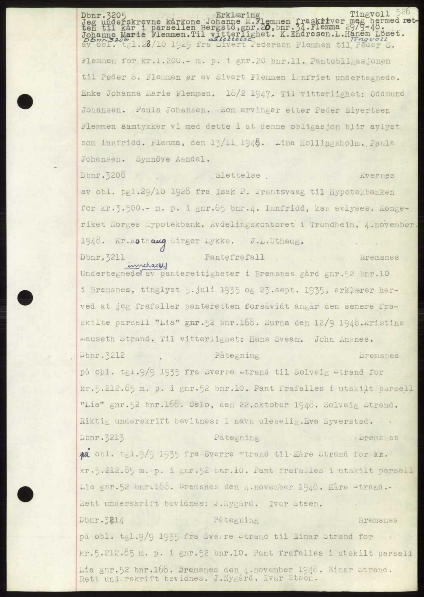 Nordmøre sorenskriveri, SAT/A-4132/1/2/2Ca: Mortgage book no. C82b, 1946-1951, Diary no: : 3205/1948