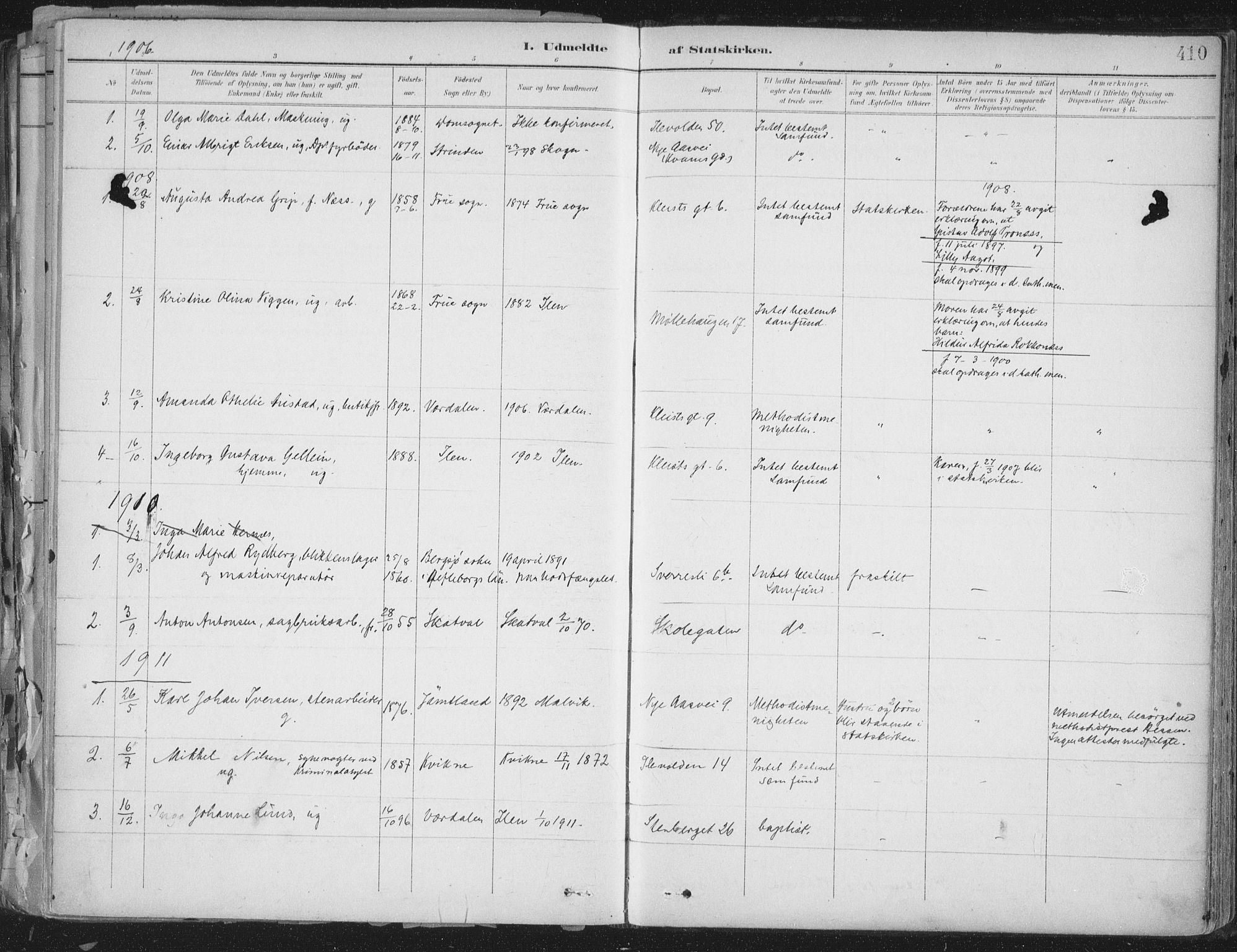 Ministerialprotokoller, klokkerbøker og fødselsregistre - Sør-Trøndelag, SAT/A-1456/603/L0167: Parish register (official) no. 603A06, 1896-1932, p. 410
