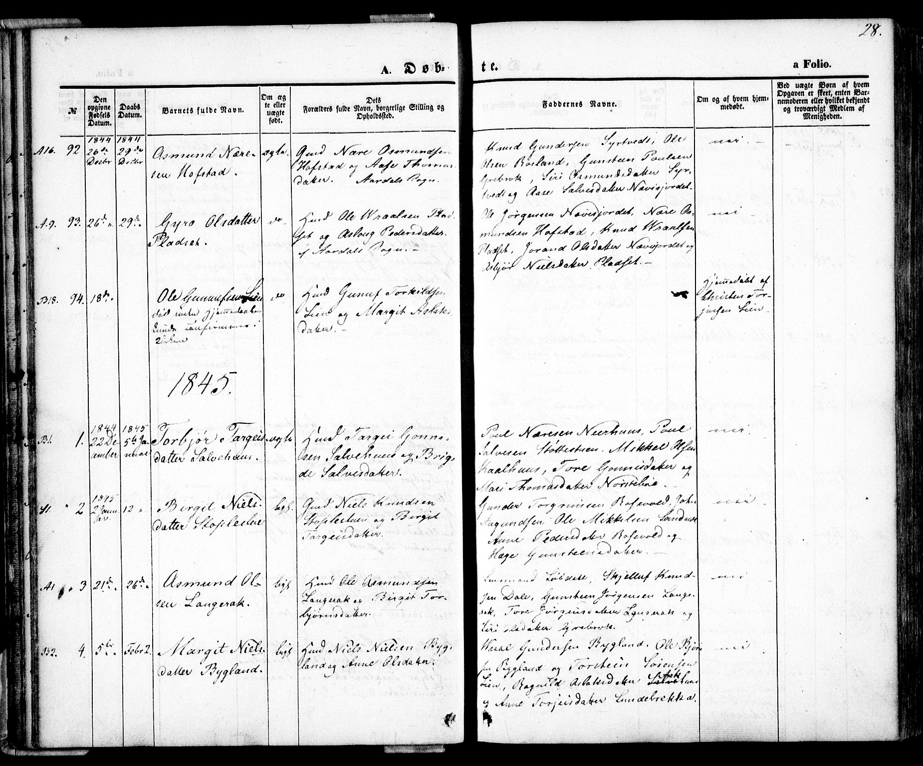 Bygland sokneprestkontor, SAK/1111-0006/F/Fa/Fab/L0004: Parish register (official) no. A 4, 1842-1858, p. 28