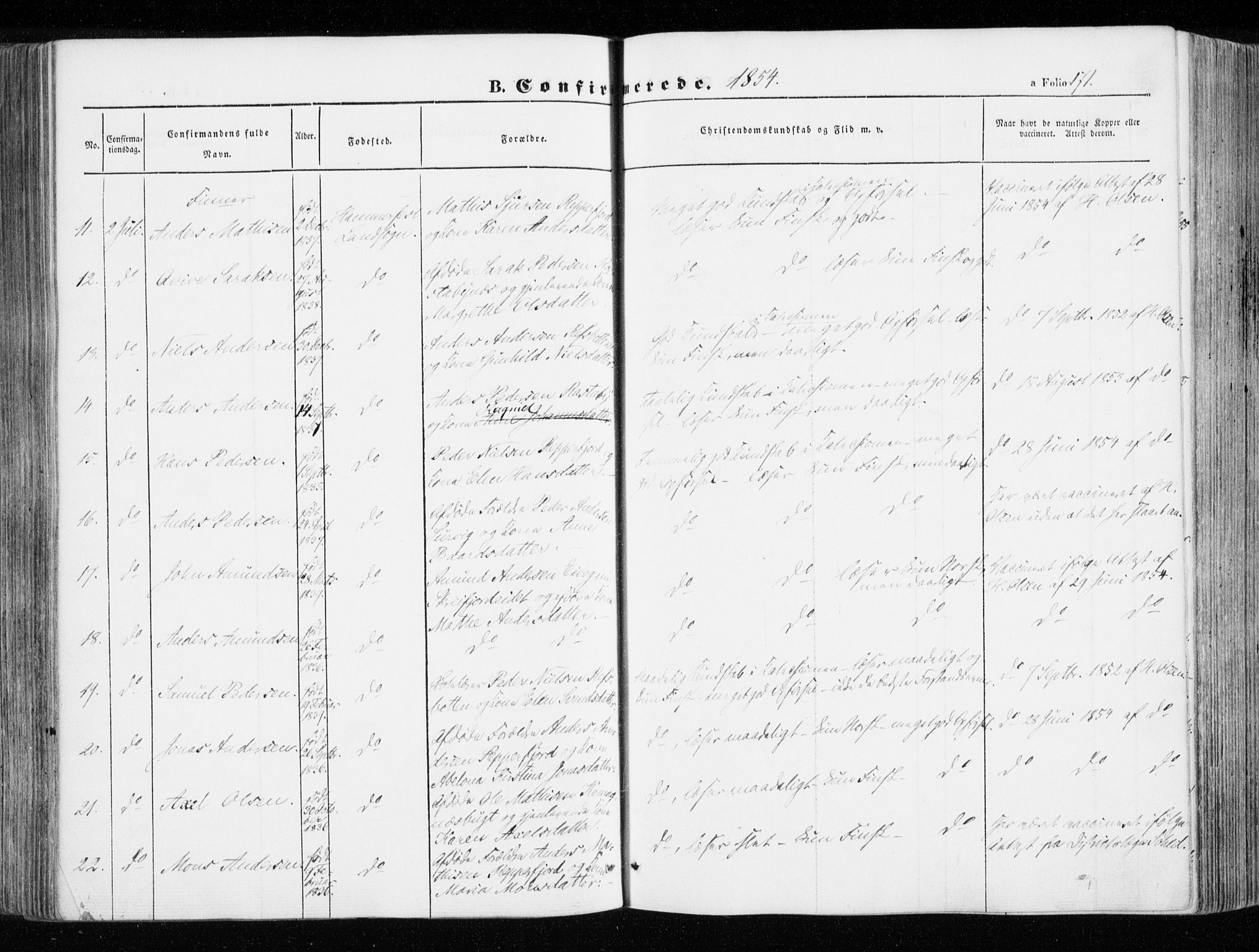 Hammerfest sokneprestkontor, SATØ/S-1347/H/Ha/L0004.kirke: Parish register (official) no. 4, 1843-1856, p. 171