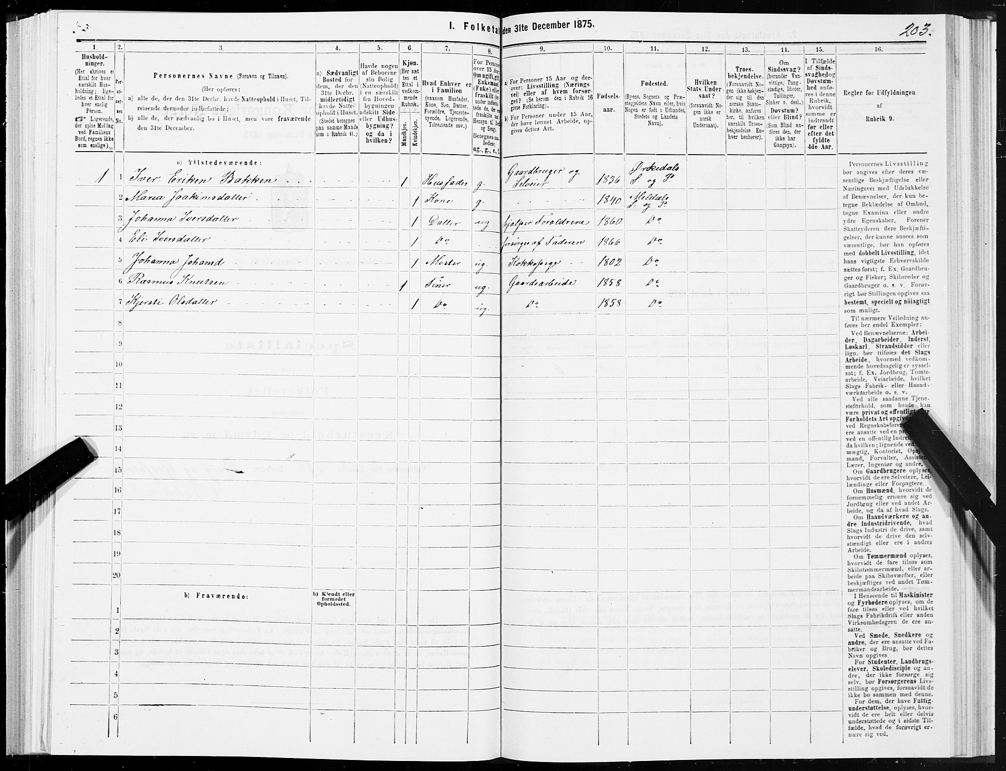 SAT, 1875 census for 1636P Meldal, 1875, p. 2203