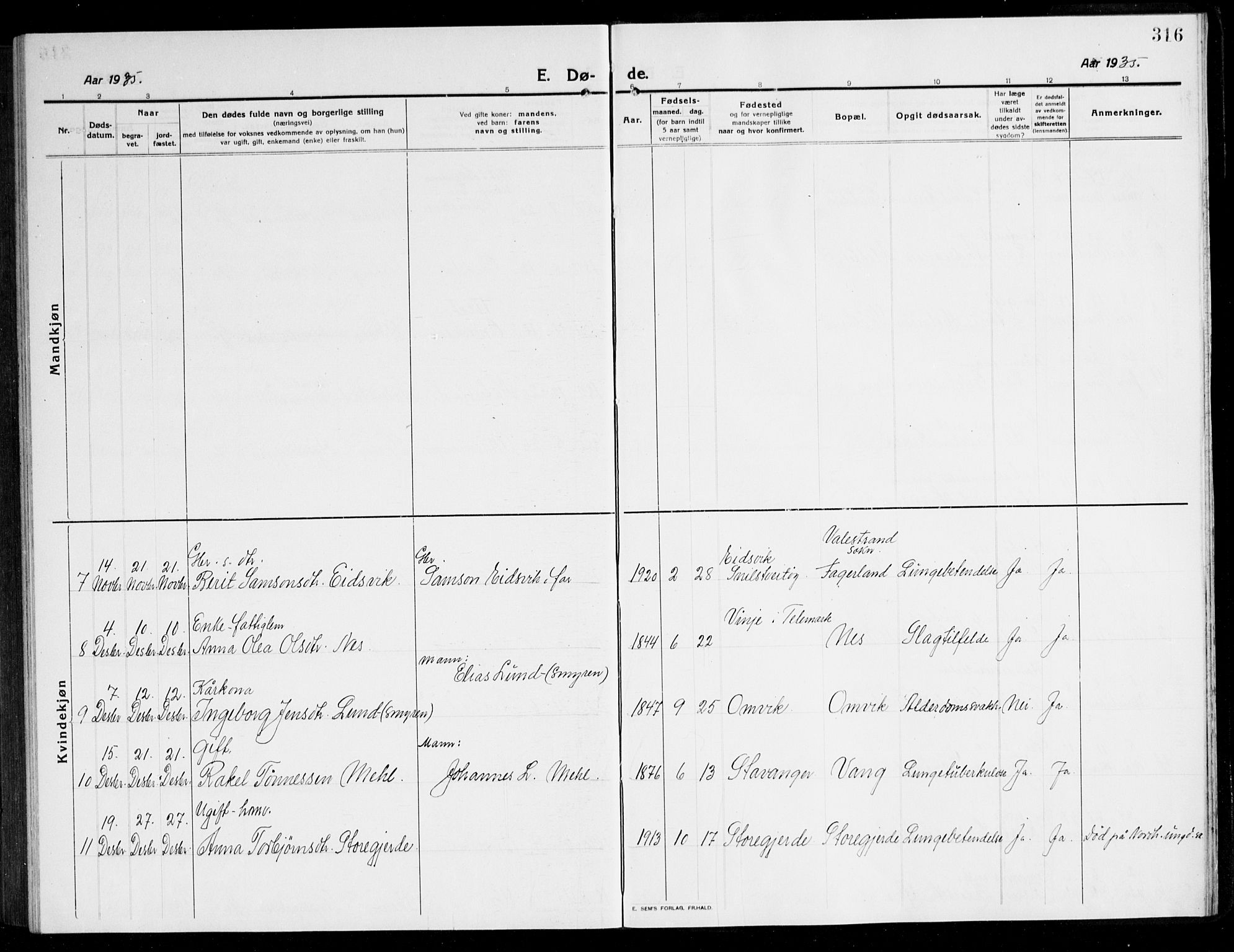 Kvinnherad sokneprestembete, SAB/A-76401/H/Hab: Parish register (copy) no. A 3, 1911-1945, p. 316