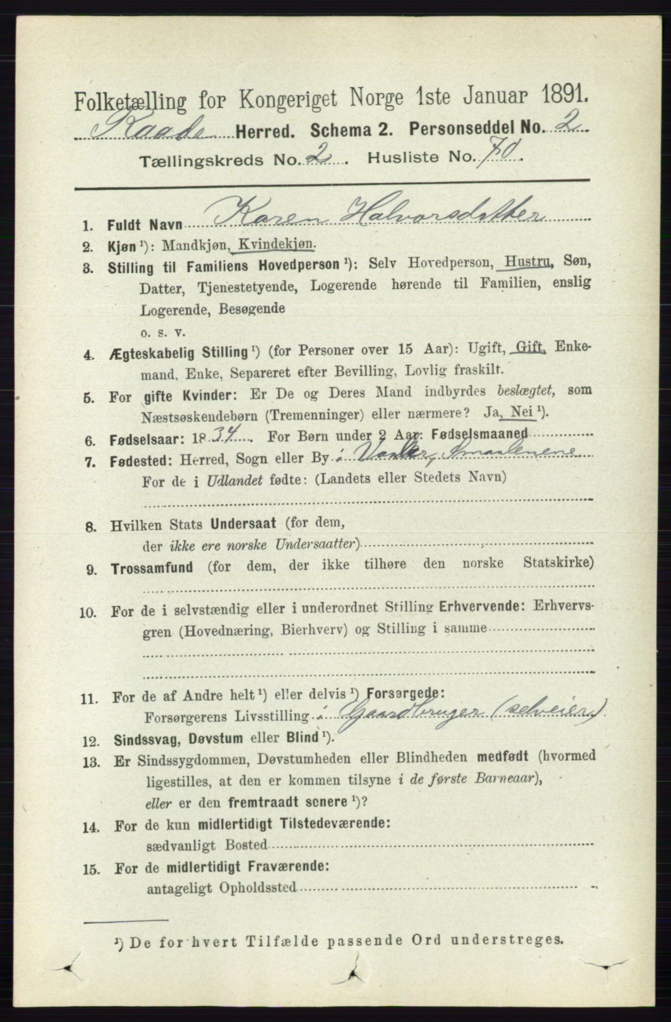 RA, 1891 census for 0135 Råde, 1891, p. 1033