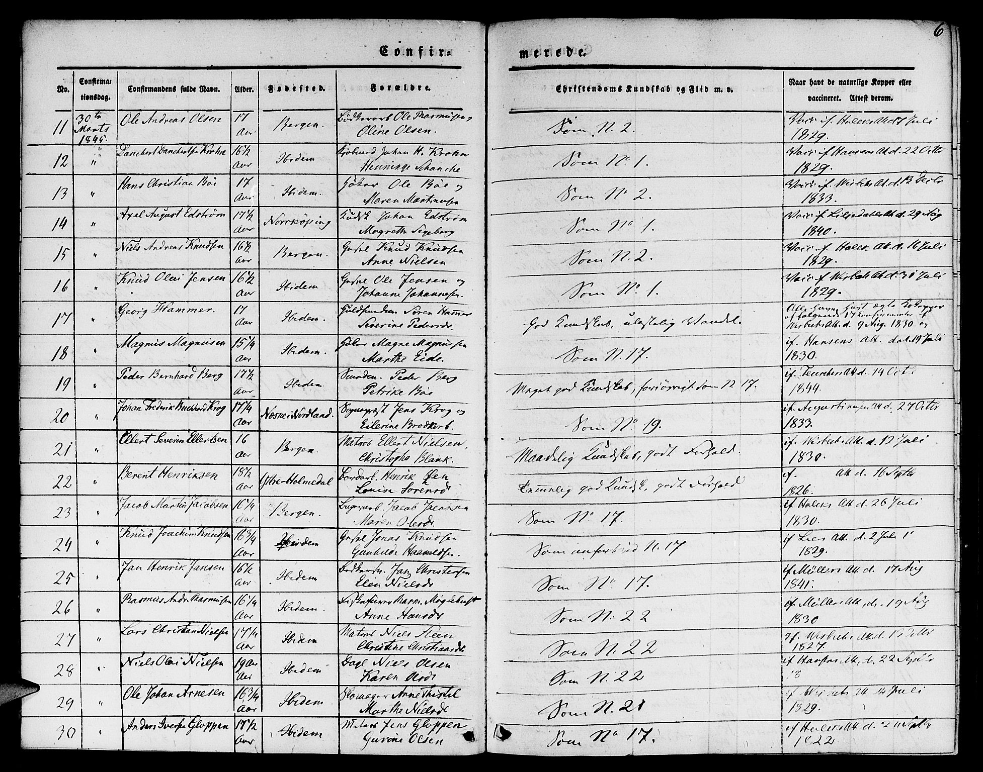 Nykirken Sokneprestembete, SAB/A-77101/H/Hab: Parish register (copy) no. C 1, 1844-1871, p. 6