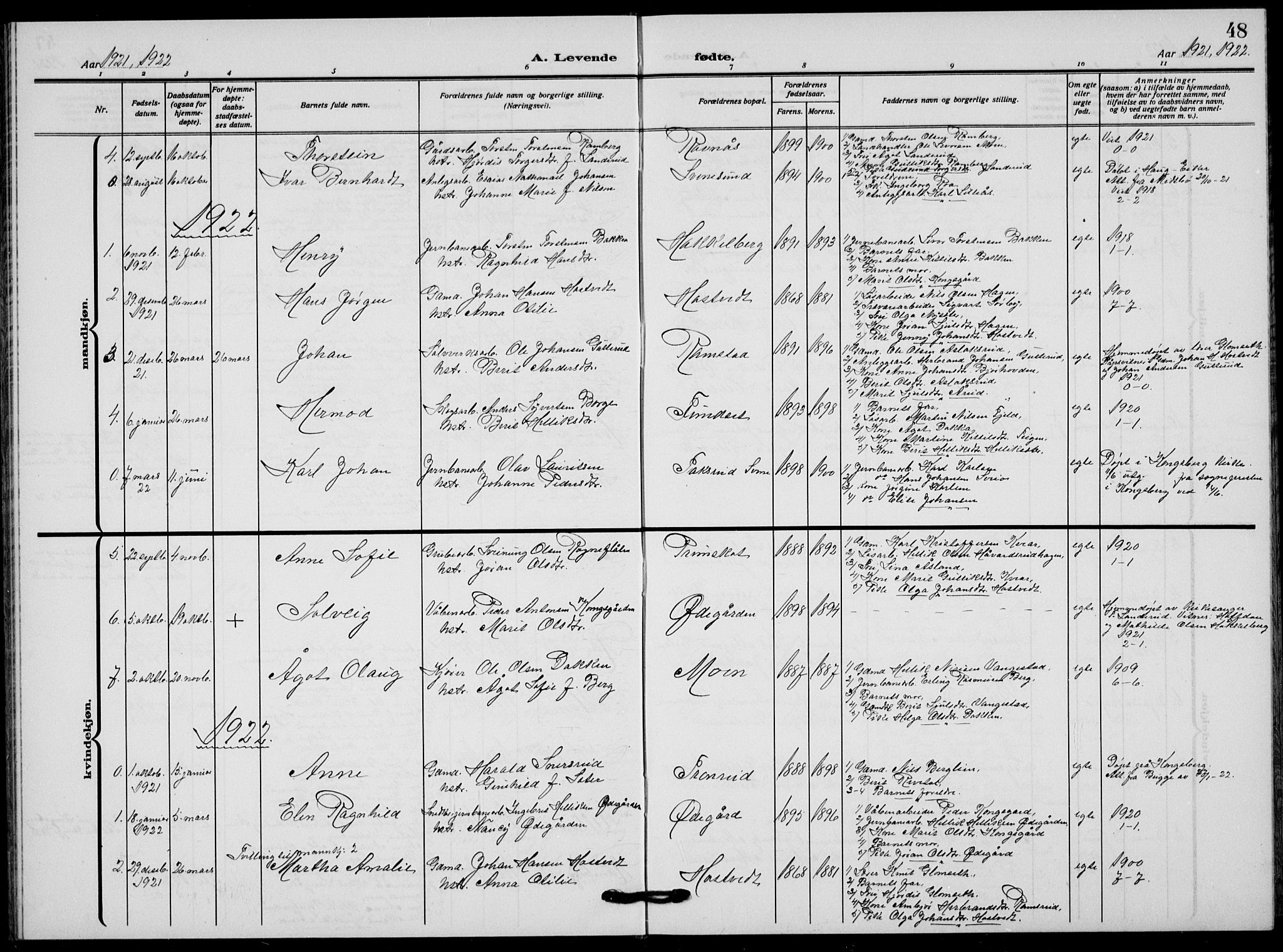 Flesberg kirkebøker, AV/SAKO-A-18/G/Ga/L0006: Parish register (copy) no. I 6, 1909-1924, p. 48