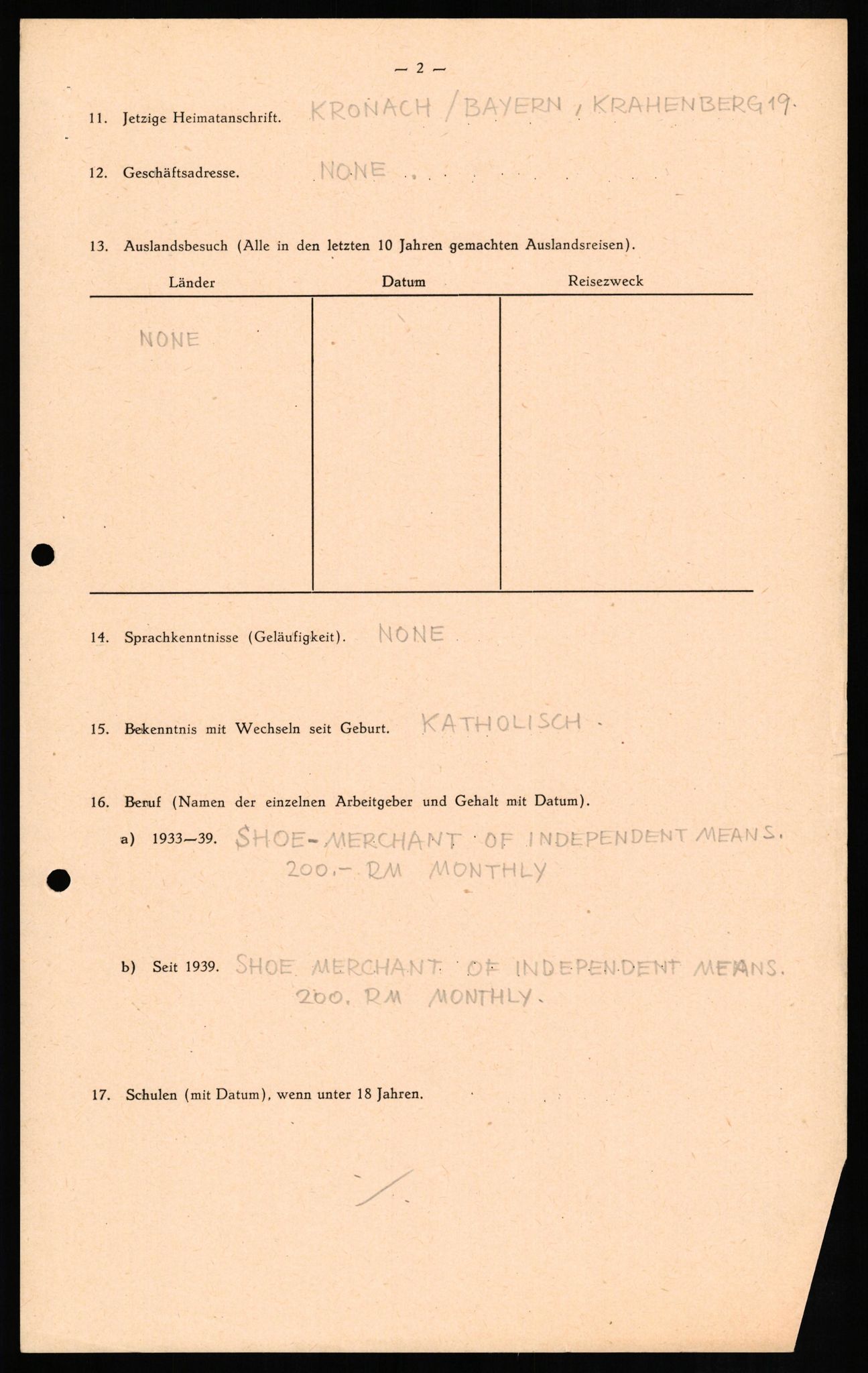 Forsvaret, Forsvarets overkommando II, AV/RA-RAFA-3915/D/Db/L0013: CI Questionaires. Tyske okkupasjonsstyrker i Norge. Tyskere., 1945-1946, p. 365