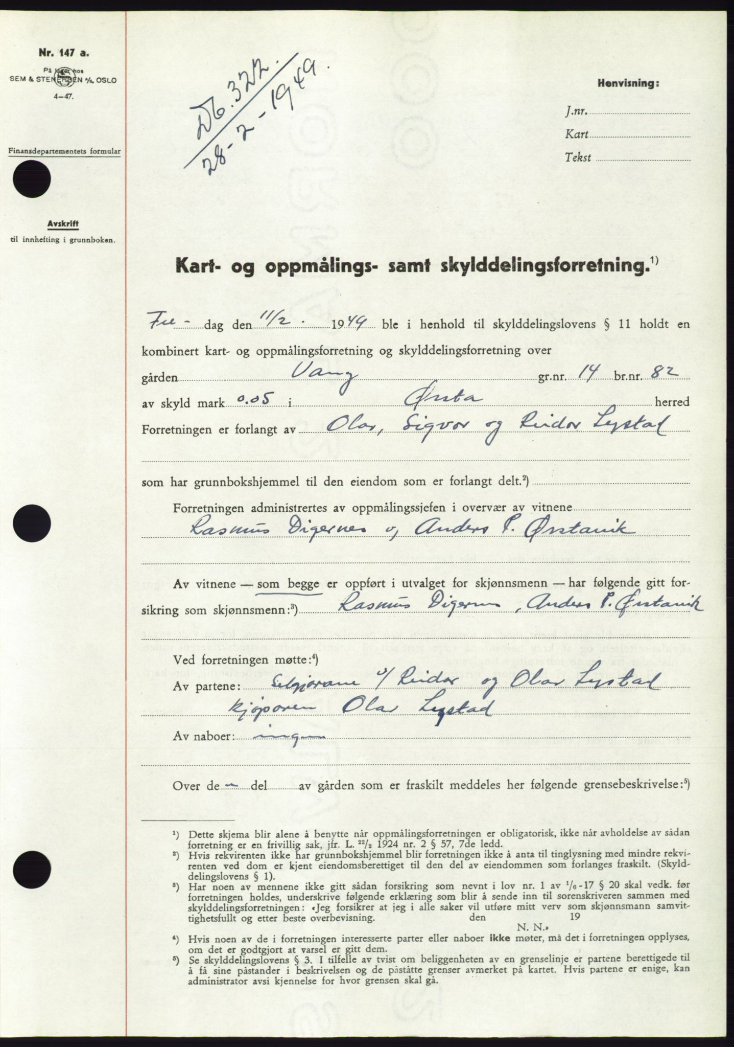 Søre Sunnmøre sorenskriveri, AV/SAT-A-4122/1/2/2C/L0084: Mortgage book no. 10A, 1949-1949, Diary no: : 322/1949