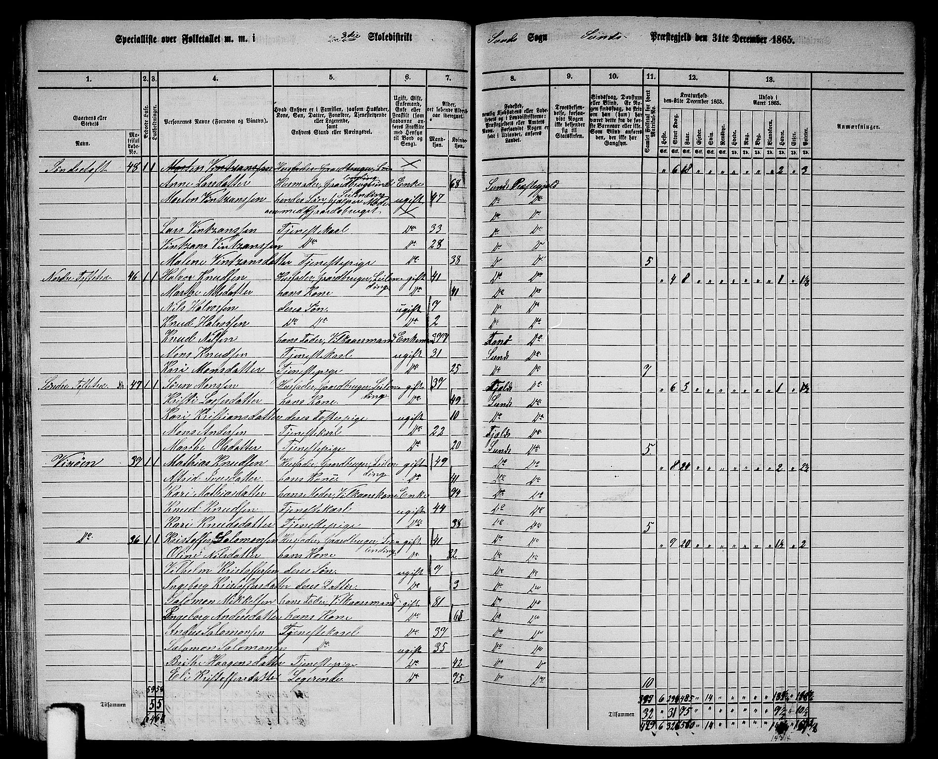 RA, 1865 census for Sund, 1865, p. 61