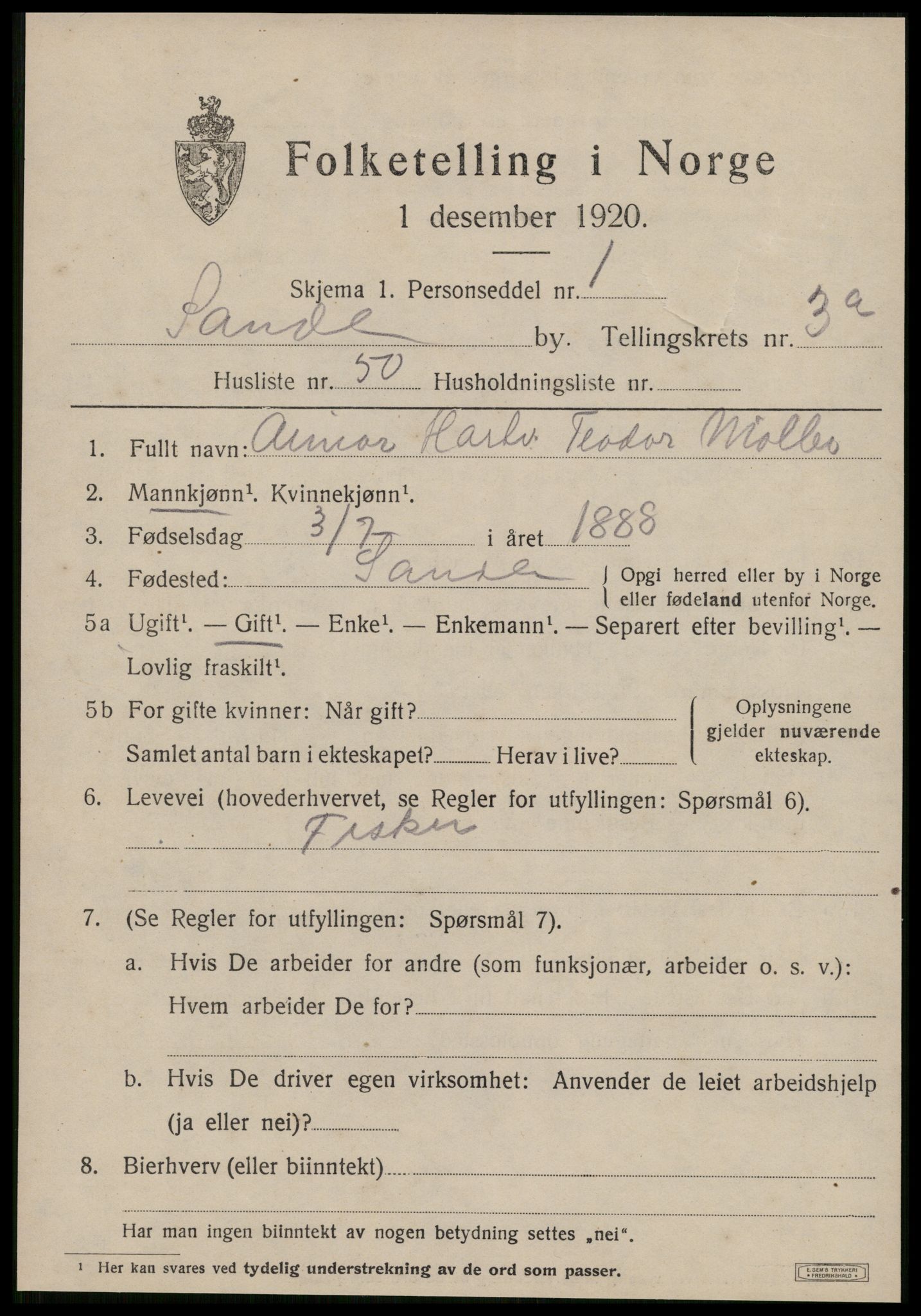 SAT, 1920 census for Sande (MR), 1920, p. 2692