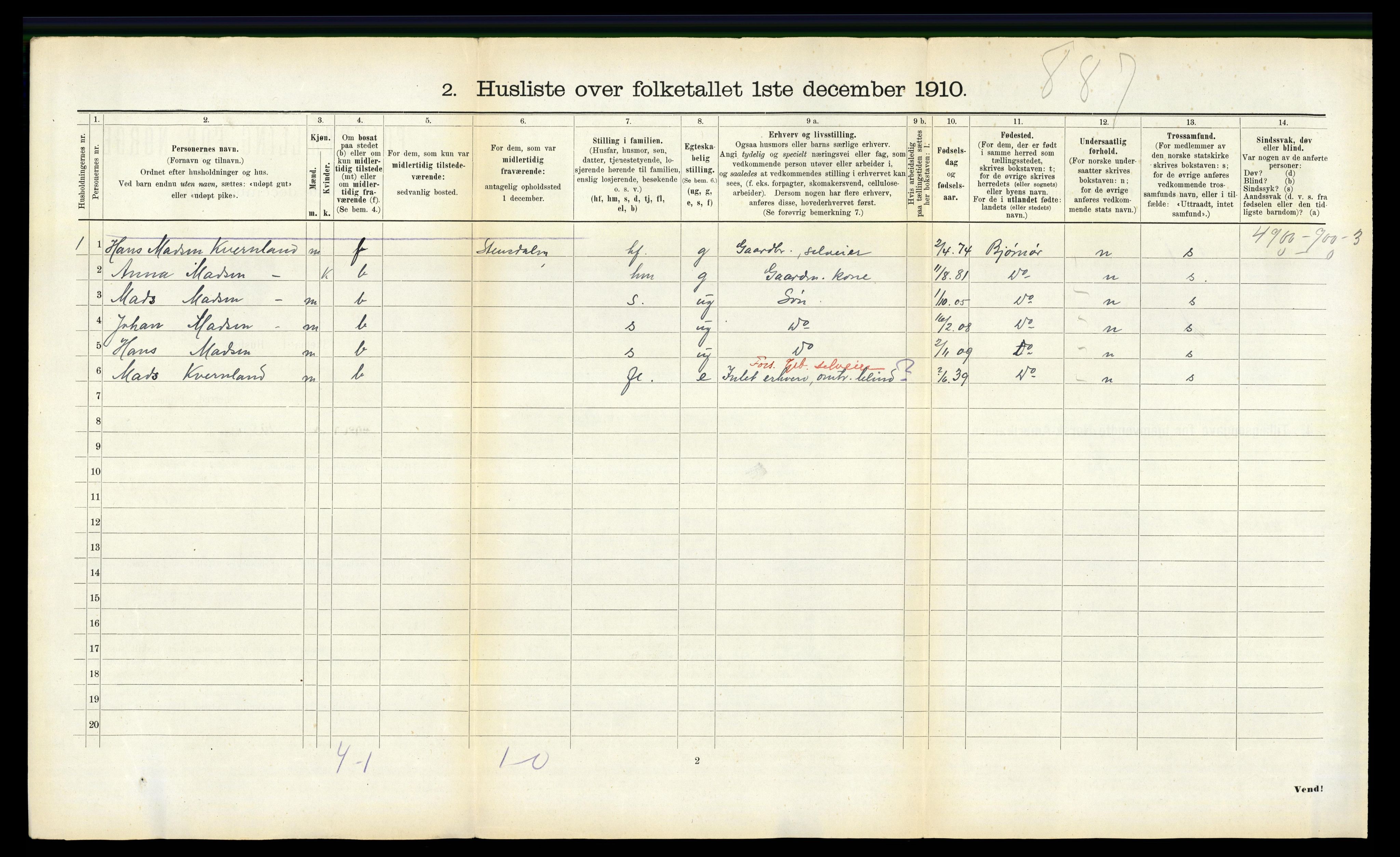 RA, 1910 census for Namdalseid, 1910, p. 361