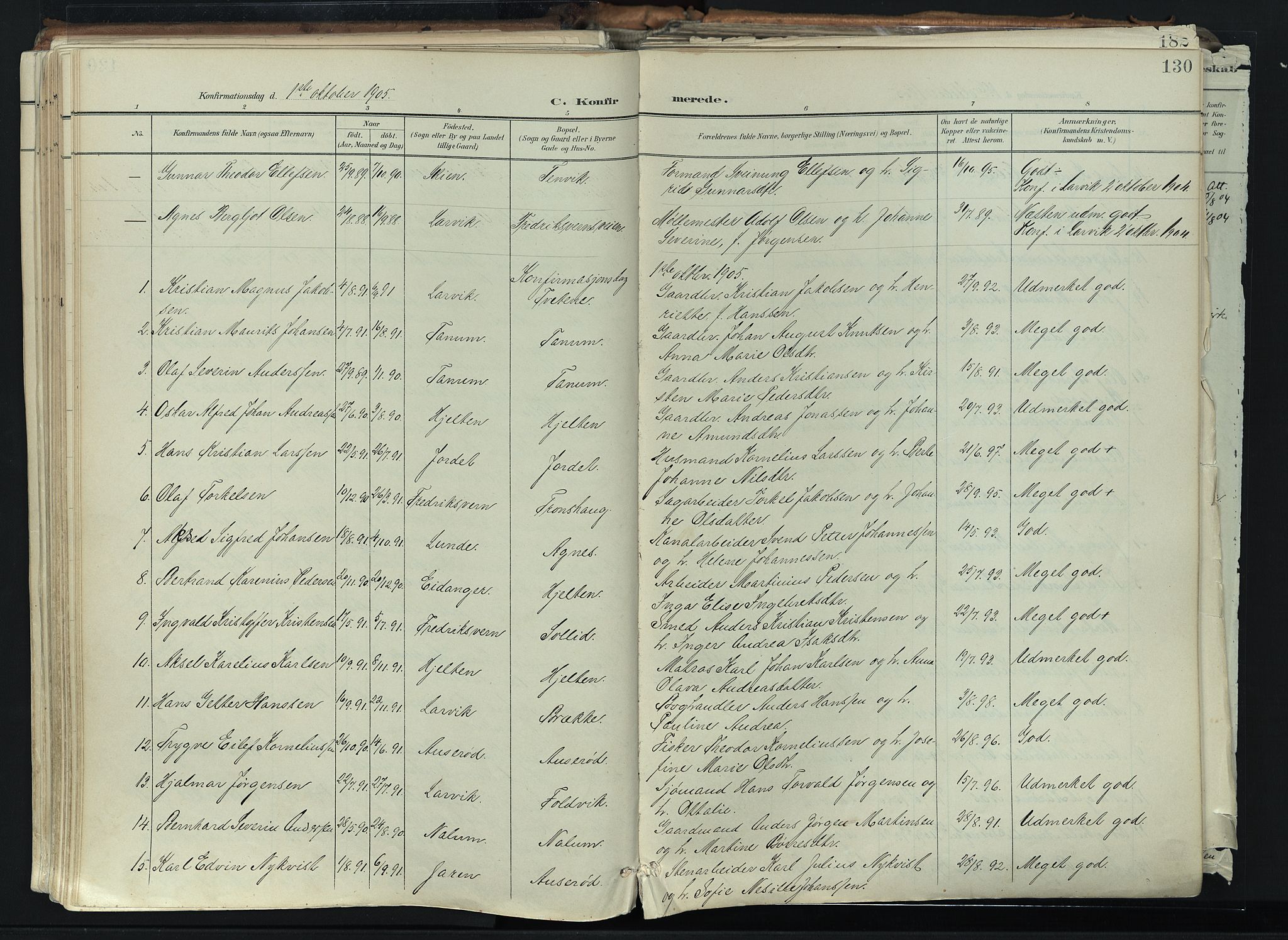 Brunlanes kirkebøker, SAKO/A-342/F/Fc/L0003: Parish register (official) no. III 3, 1900-1922, p. 130