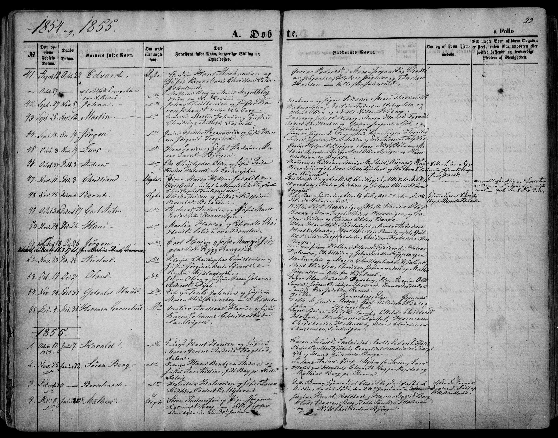 Sande Kirkebøker, AV/SAKO-A-53/F/Fa/L0004: Parish register (official) no. 4, 1847-1864, p. 22