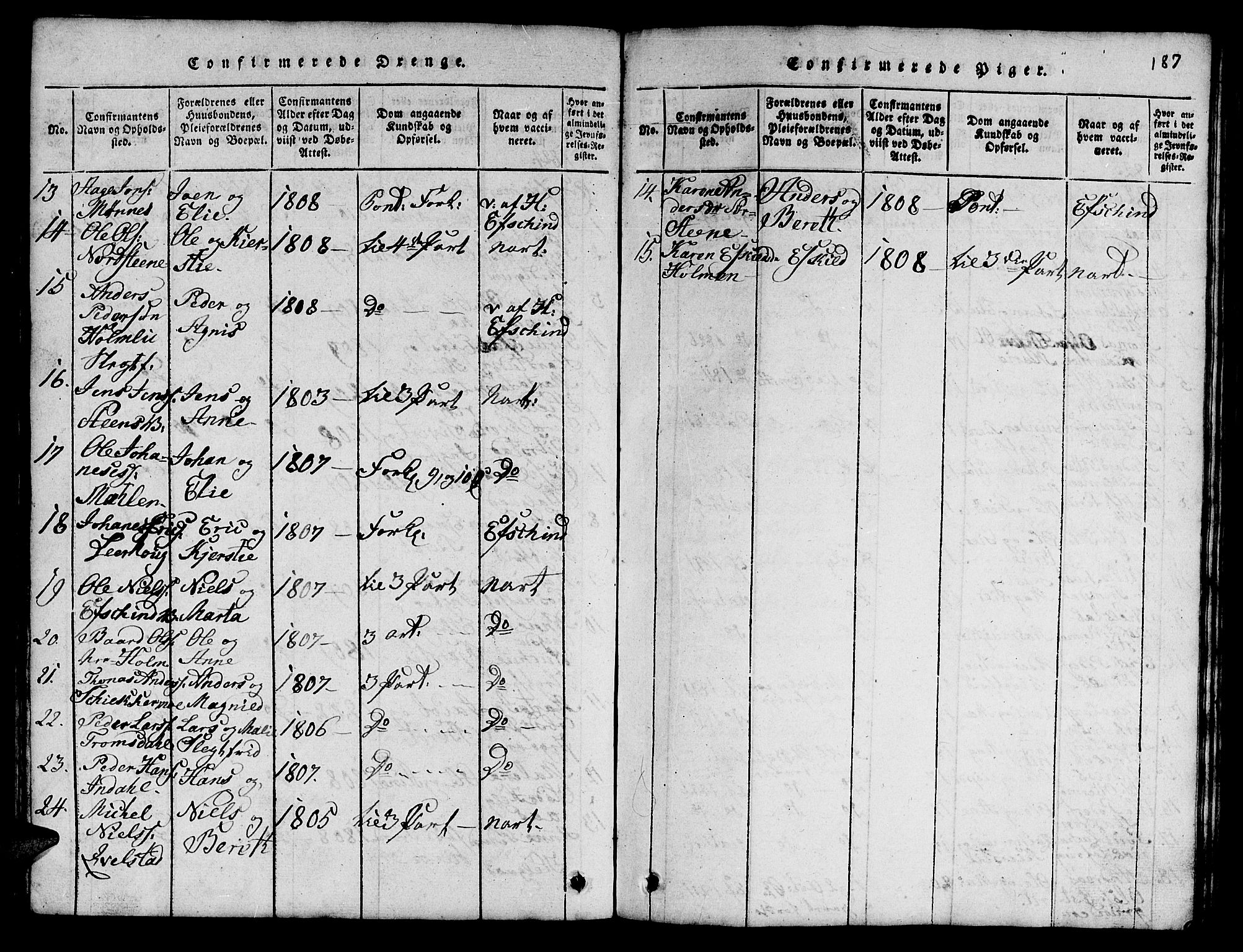 Ministerialprotokoller, klokkerbøker og fødselsregistre - Nord-Trøndelag, SAT/A-1458/724/L0265: Parish register (copy) no. 724C01, 1816-1845, p. 187