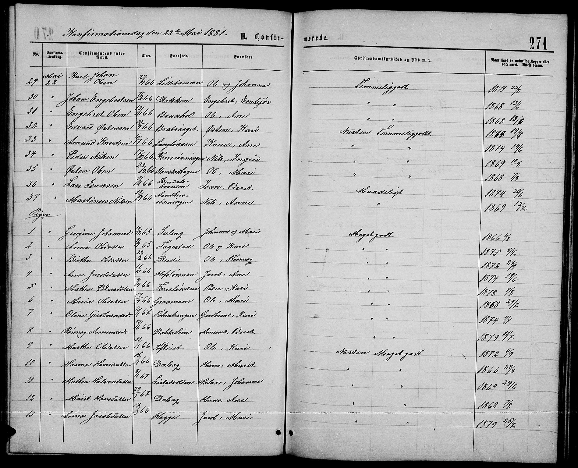 Sør-Fron prestekontor, AV/SAH-PREST-010/H/Ha/Hab/L0002: Parish register (copy) no. 2, 1864-1883, p. 271