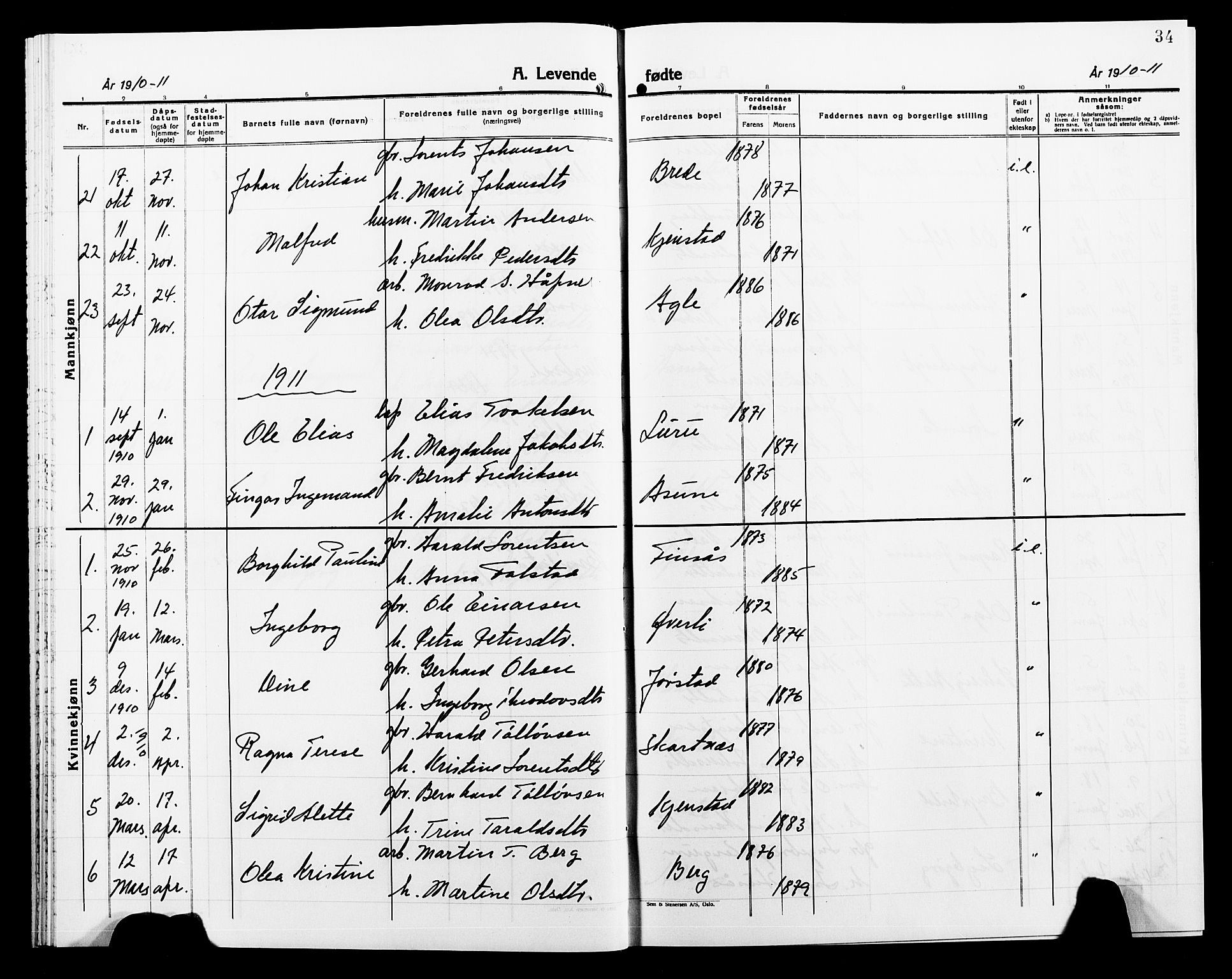 Ministerialprotokoller, klokkerbøker og fødselsregistre - Nord-Trøndelag, SAT/A-1458/749/L0488: Parish register (official) no. 749D04, 1903-1915, p. 34