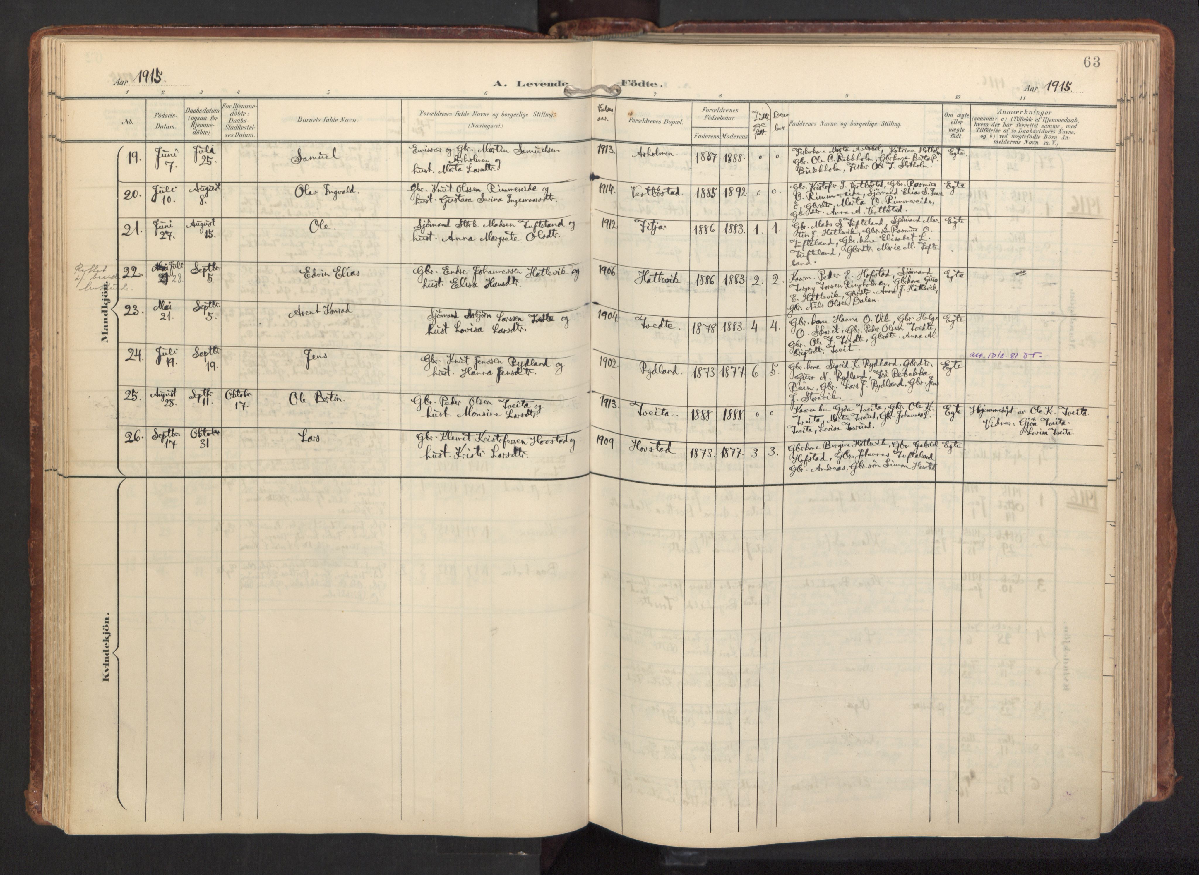 Fitjar sokneprestembete, AV/SAB-A-99926: Parish register (official) no. A 3, 1900-1918, p. 63