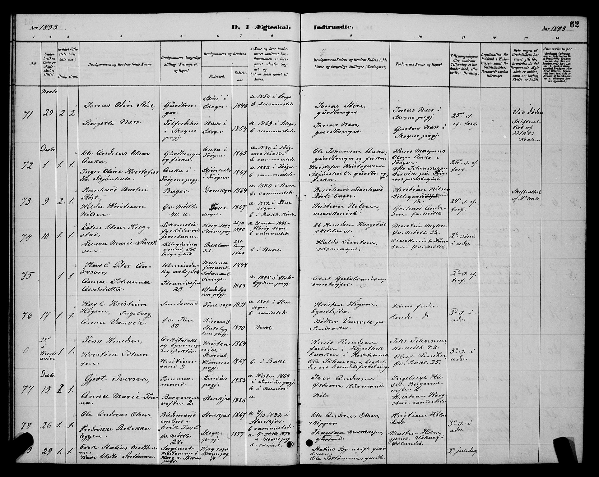 Ministerialprotokoller, klokkerbøker og fødselsregistre - Sør-Trøndelag, SAT/A-1456/604/L0223: Parish register (copy) no. 604C06, 1886-1897, p. 62