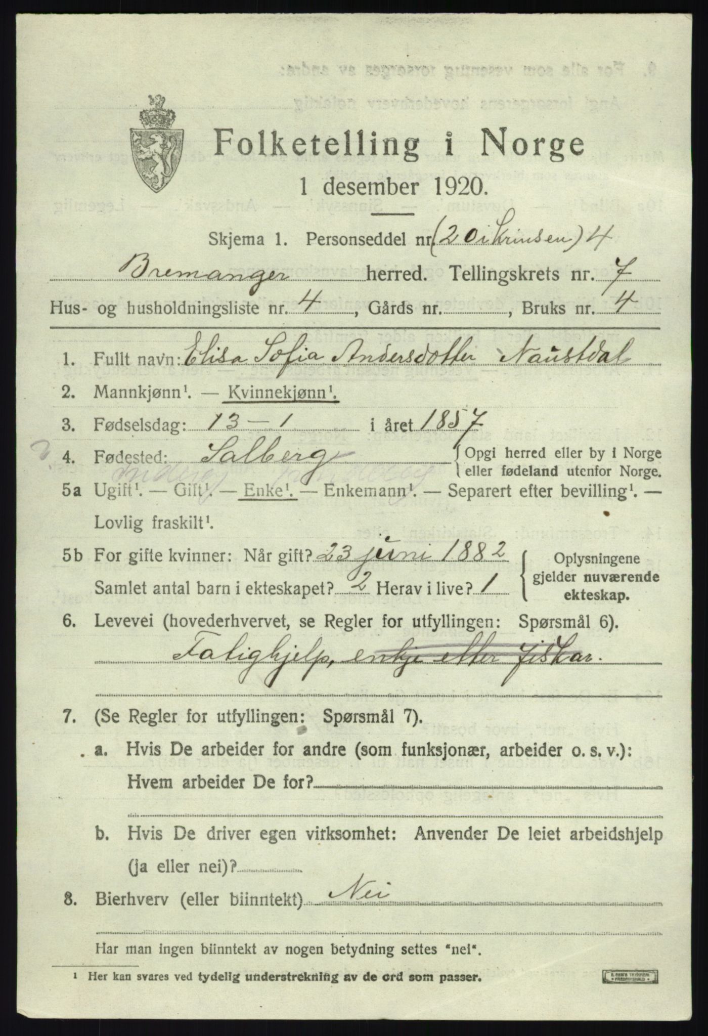 SAB, 1920 census for Bremanger, 1920, p. 4440