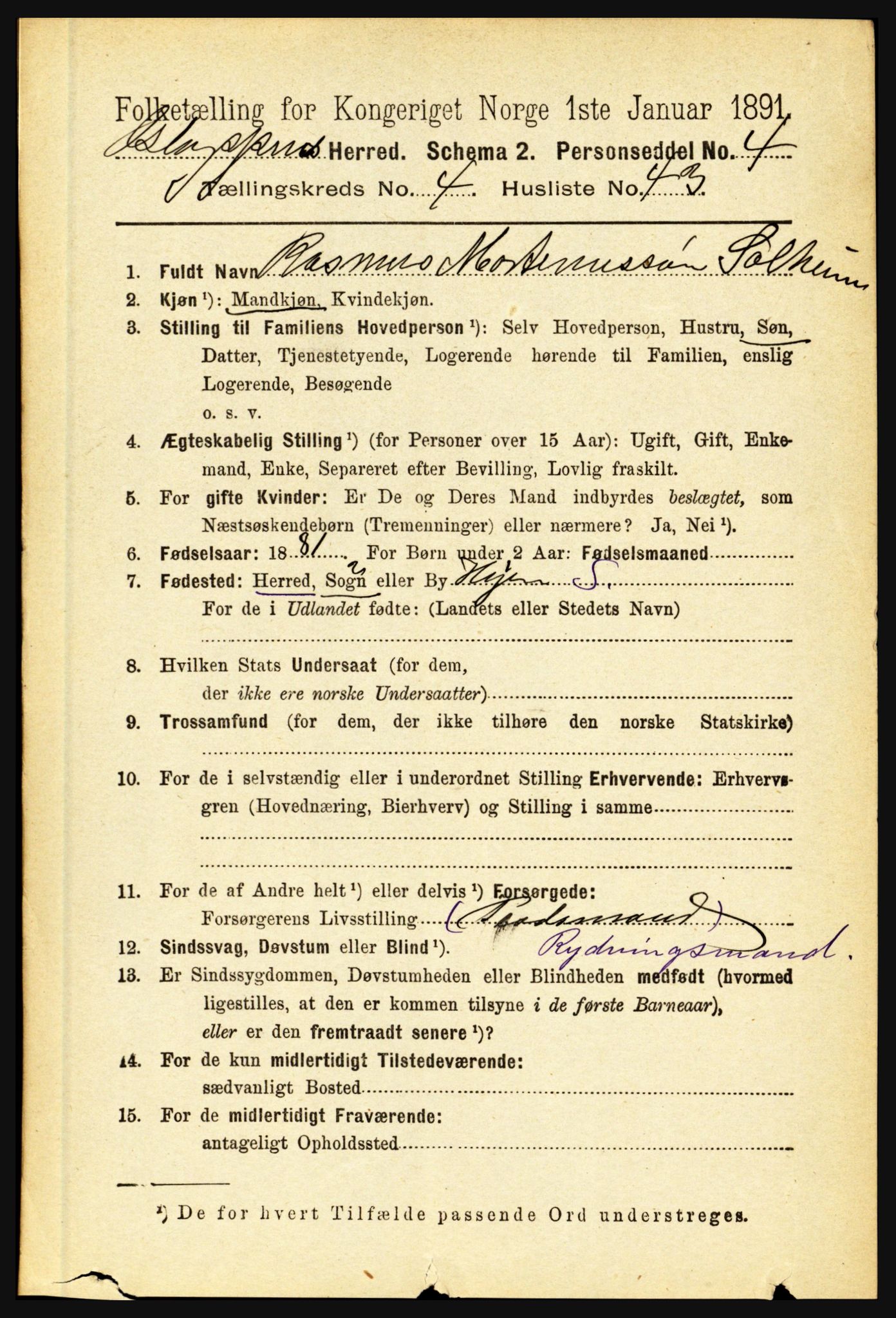 RA, 1891 census for 1445 Gloppen, 1891, p. 2022