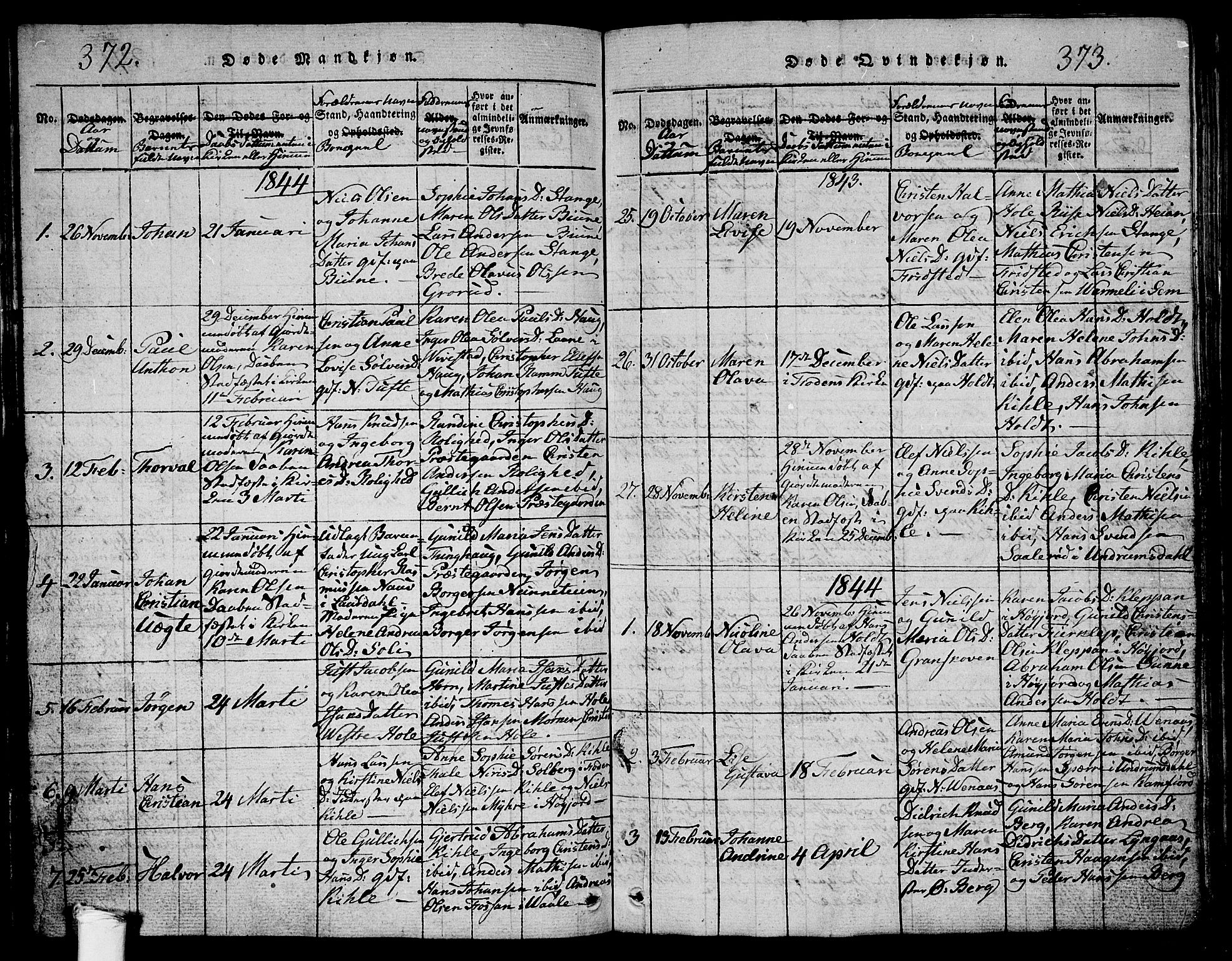 Ramnes kirkebøker, SAKO/A-314/G/Ga/L0001: Parish register (copy) no. I 1, 1813-1847, p. 372-373