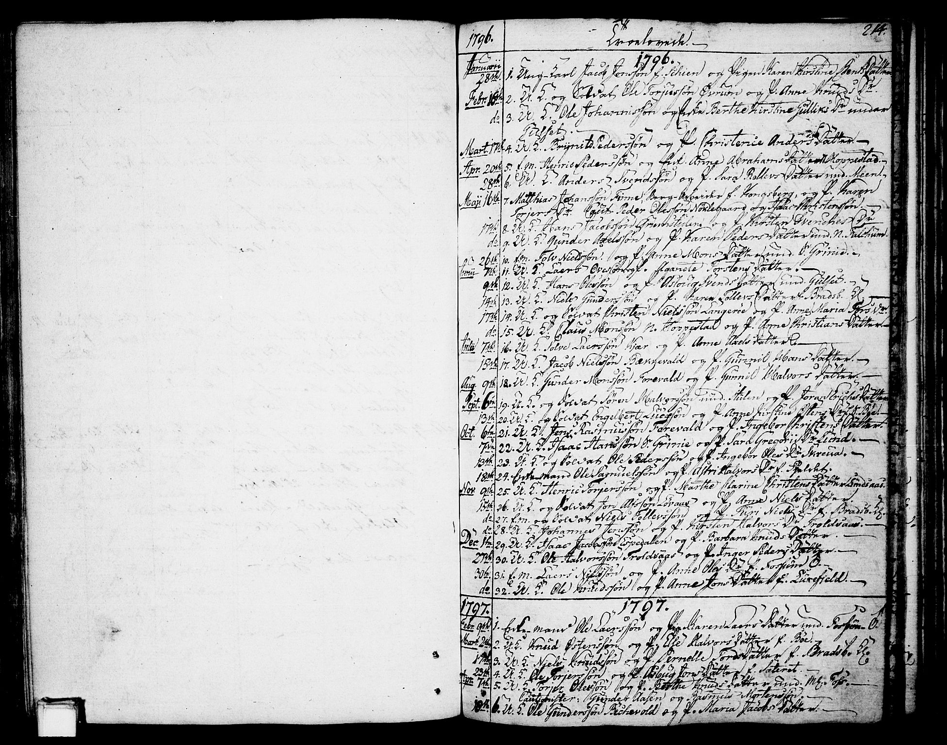 Gjerpen kirkebøker, SAKO/A-265/F/Fa/L0003: Parish register (official) no. I 3, 1796-1814, p. 214