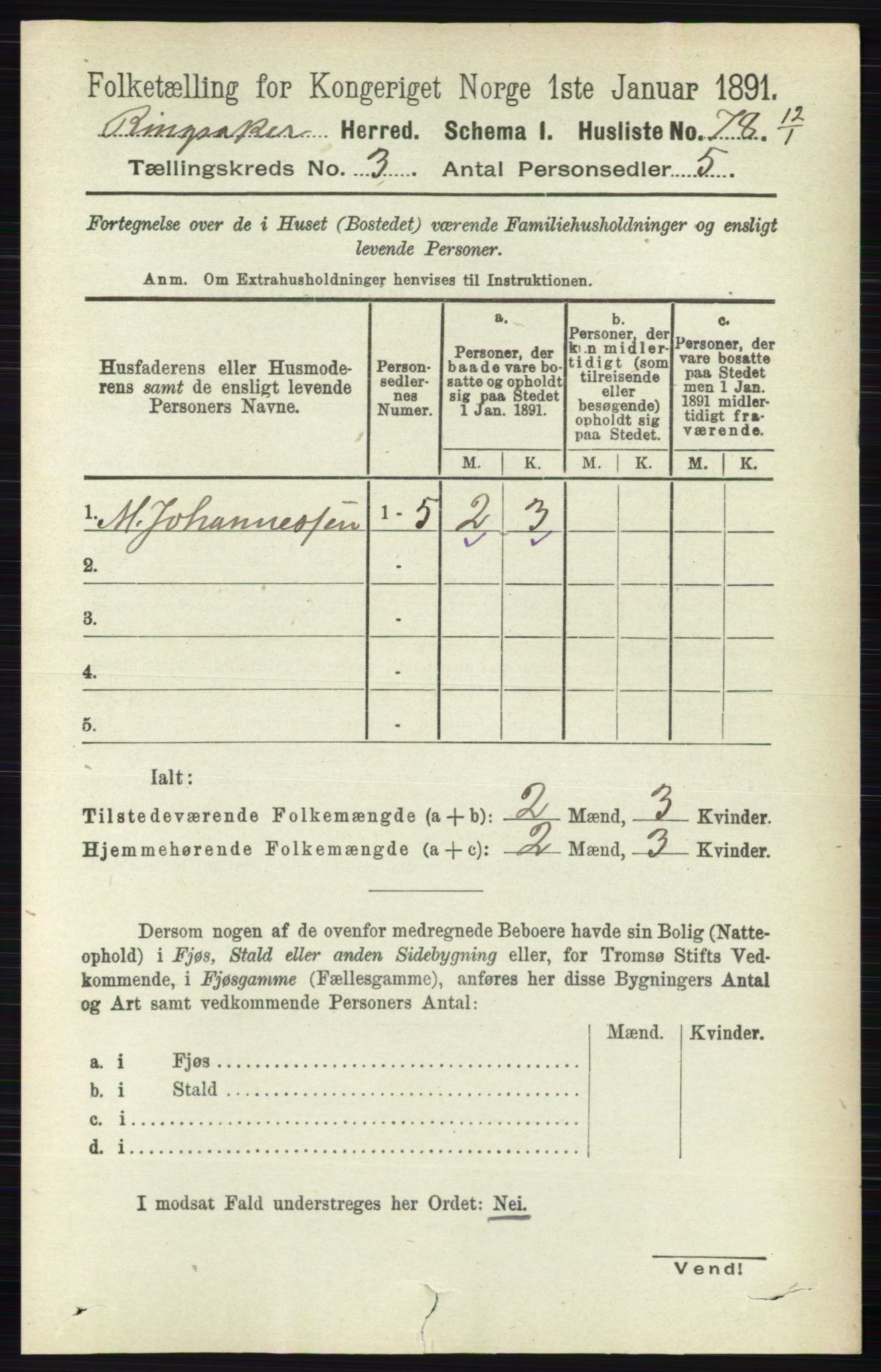 RA, 1891 census for 0412 Ringsaker, 1891, p. 1239