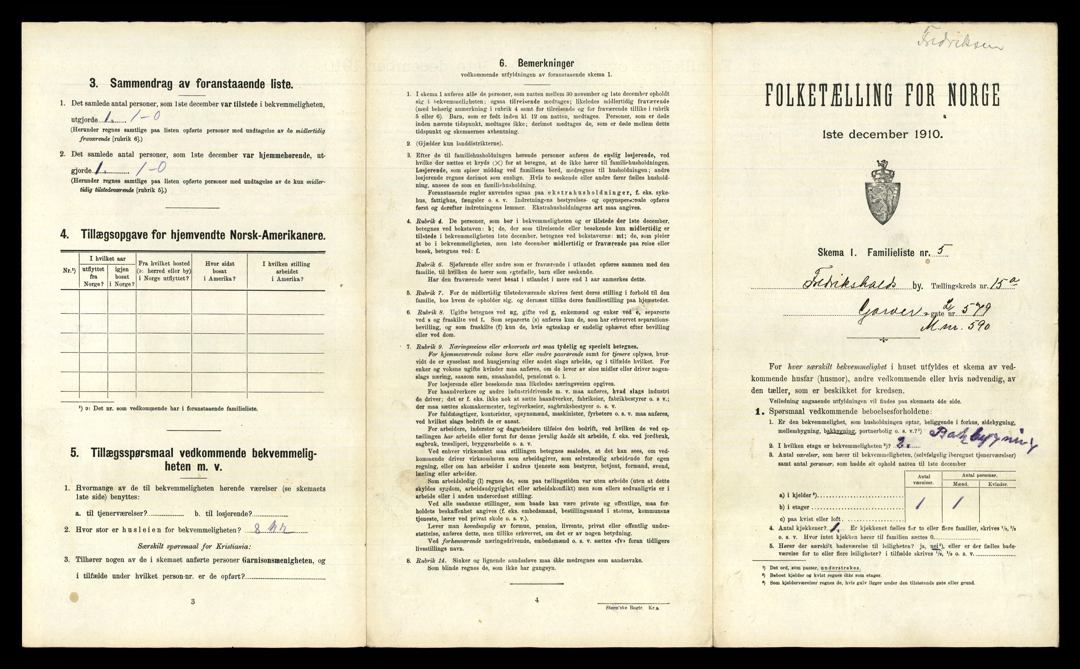 RA, 1910 census for Fredrikshald, 1910, p. 4906