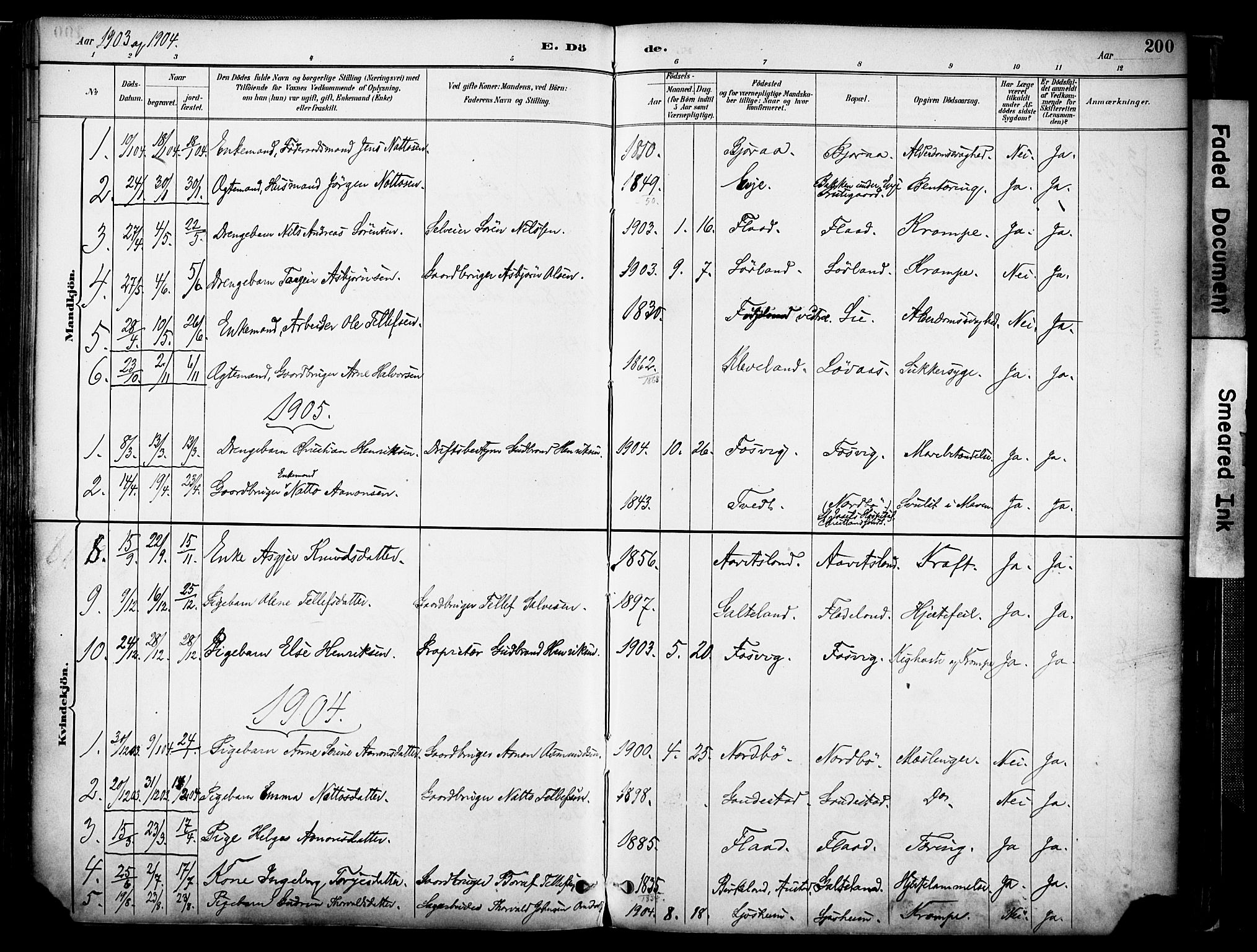 Evje sokneprestkontor, AV/SAK-1111-0008/F/Fa/Faa/L0007: Parish register (official) no. A 7, 1884-1909, p. 200