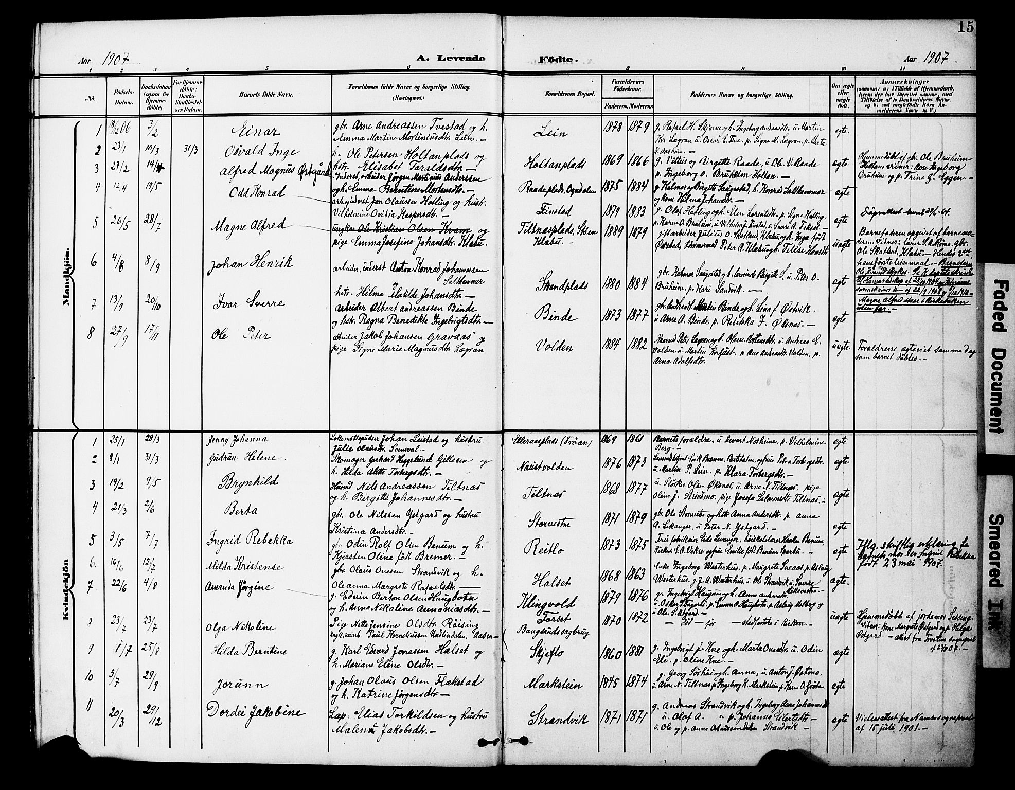 Ministerialprotokoller, klokkerbøker og fødselsregistre - Nord-Trøndelag, SAT/A-1458/746/L0452: Parish register (official) no. 746A09, 1900-1908, p. 15