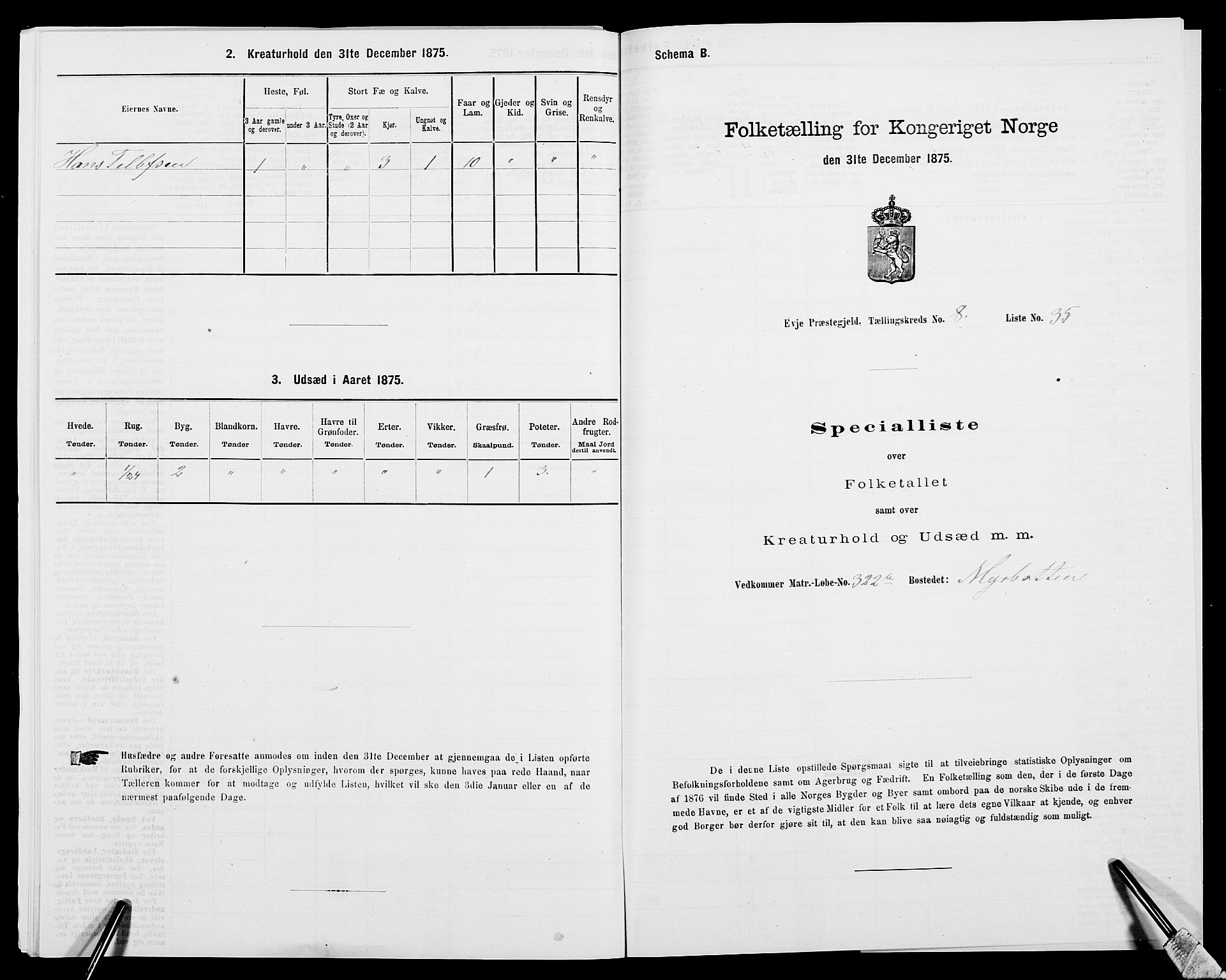 SAK, 1875 census for 0934P Evje, 1875, p. 742