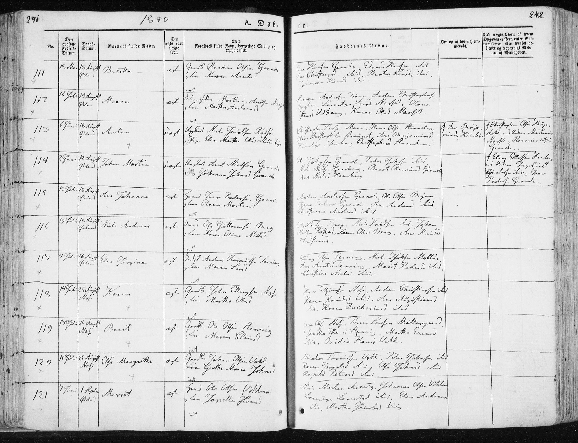 Ministerialprotokoller, klokkerbøker og fødselsregistre - Sør-Trøndelag, SAT/A-1456/659/L0736: Parish register (official) no. 659A06, 1842-1856, p. 241-242