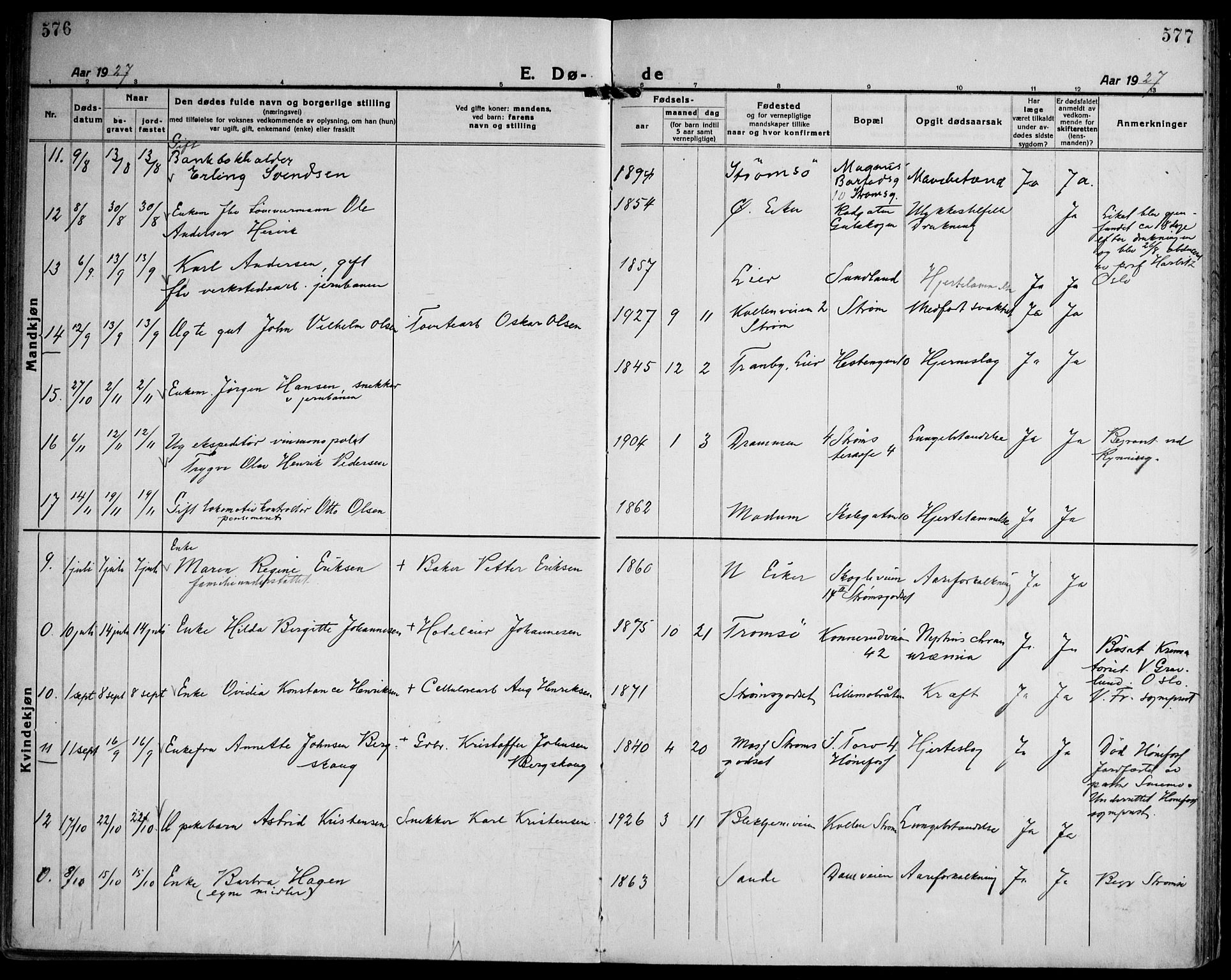 Strømsgodset kirkebøker, AV/SAKO-A-324/F/Fa/L0003: Parish register (official) no. 3, 1920-1936, p. 576-577