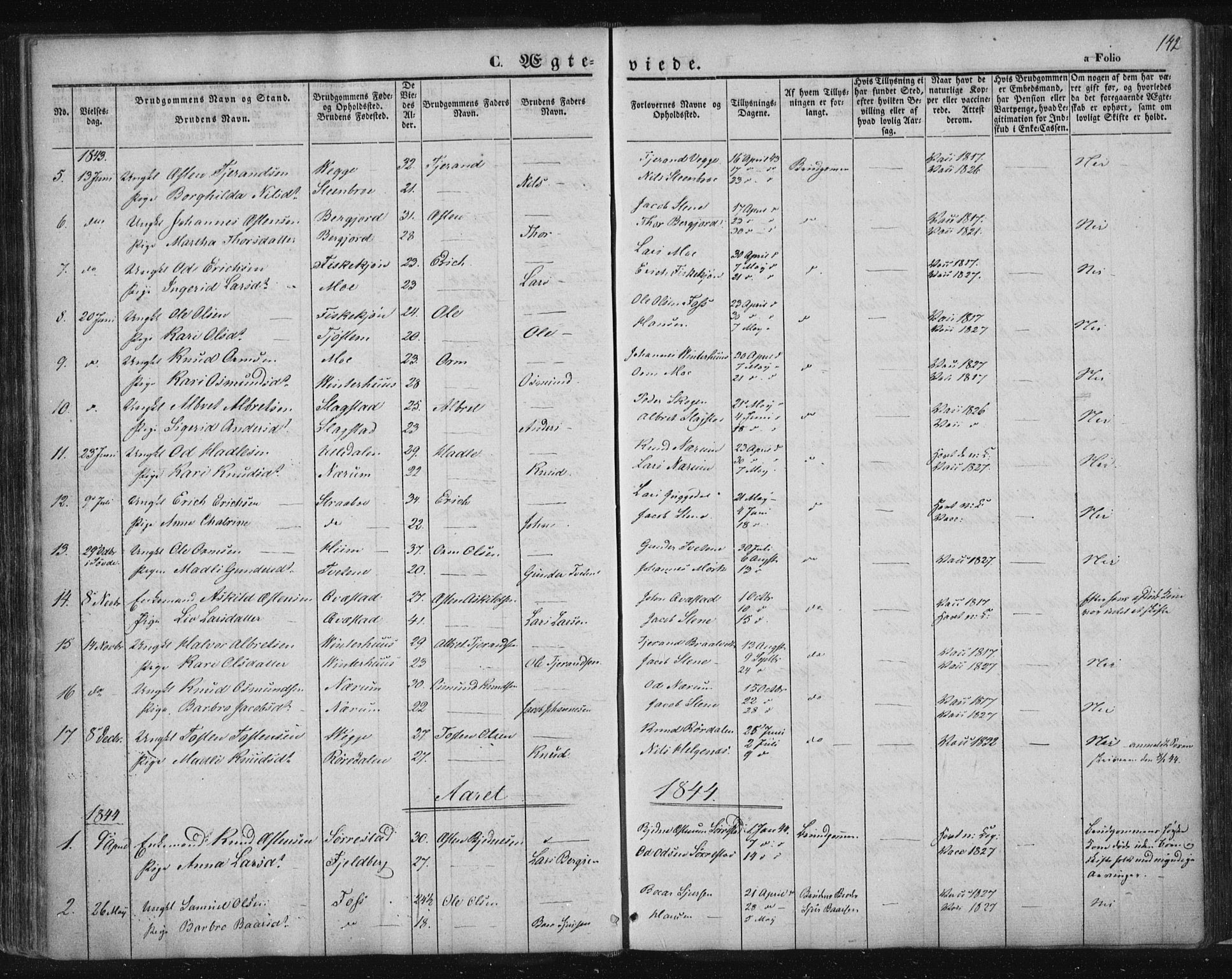 Suldal sokneprestkontor, AV/SAST-A-101845/01/IV/L0008: Parish register (official) no. A 8, 1836-1853, p. 142