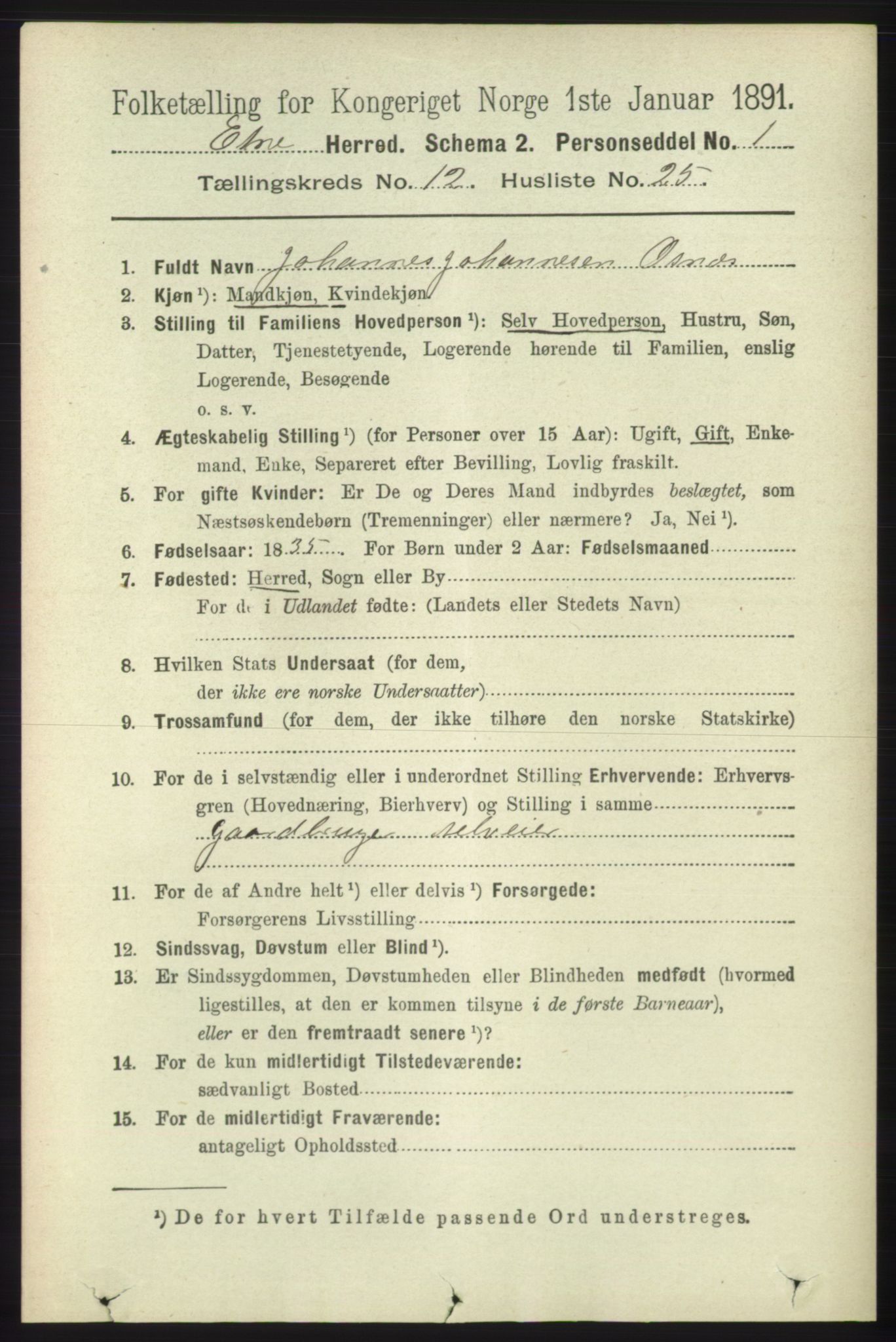 RA, 1891 census for 1211 Etne, 1891, p. 2679