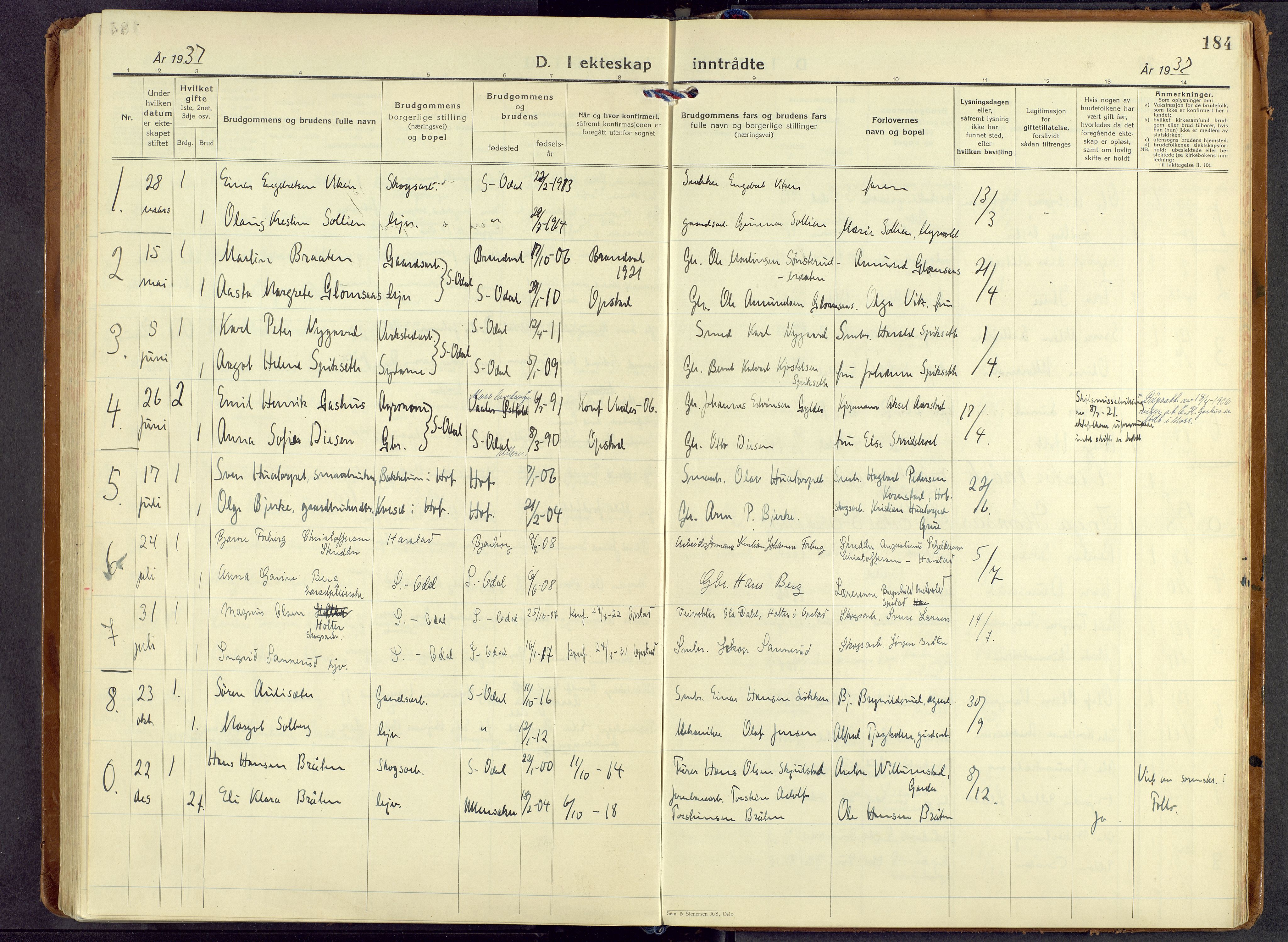 Sør-Odal prestekontor, AV/SAH-PREST-030/H/Ha/Haa/L0017: Parish register (official) no. 17, 1927-1980, p. 184