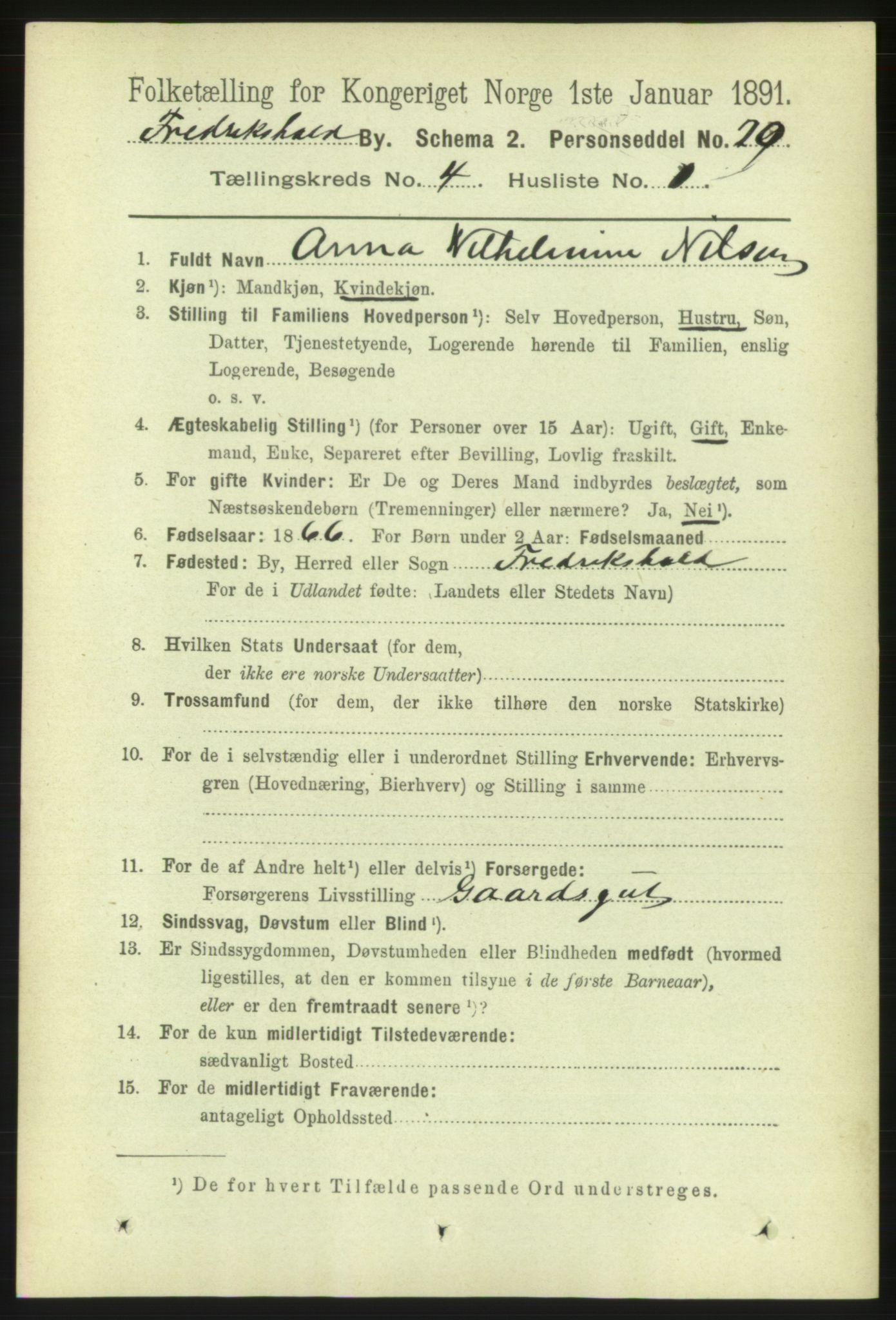 RA, 1891 census for 0101 Fredrikshald, 1891, p. 3752