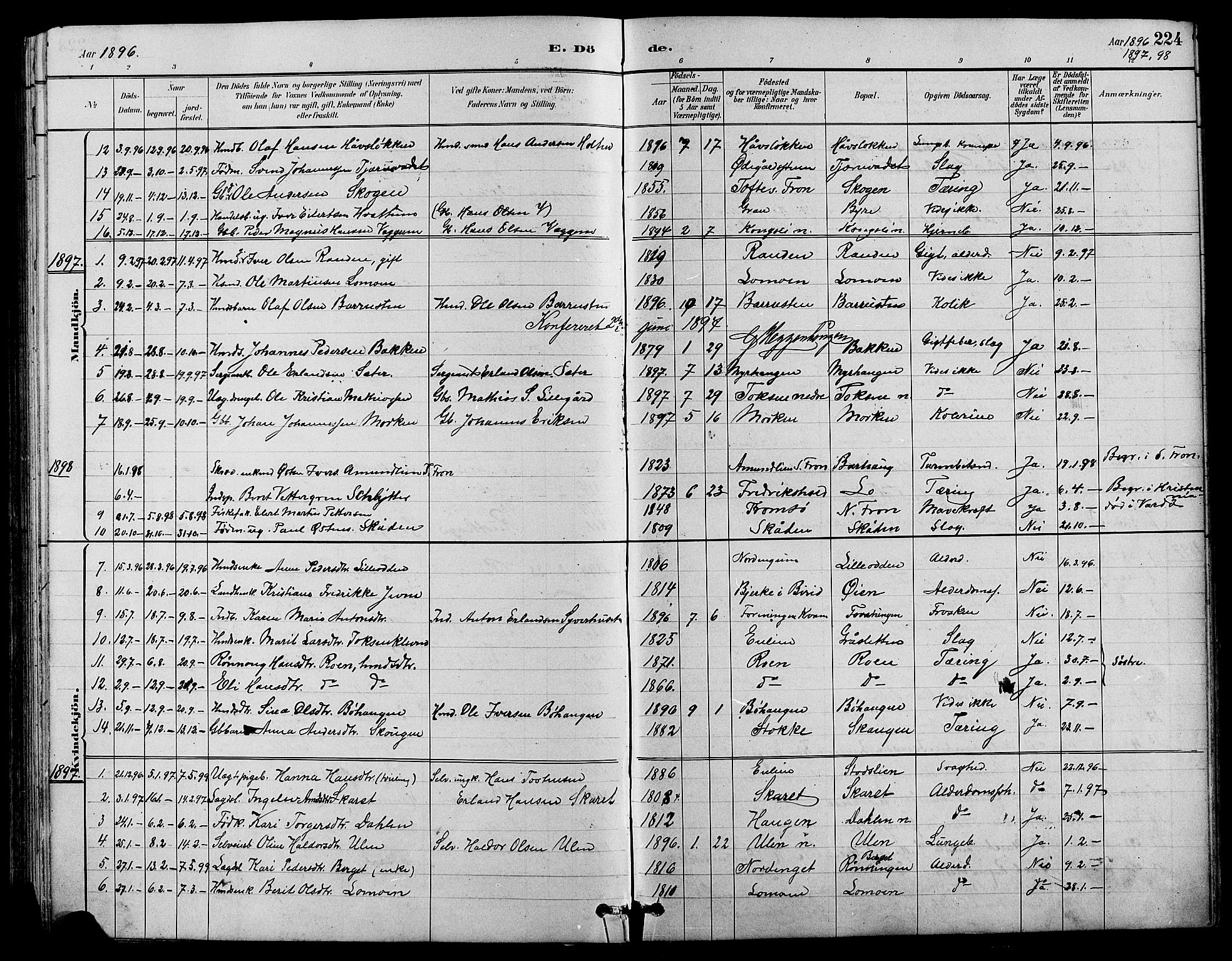 Nord-Fron prestekontor, SAH/PREST-080/H/Ha/Hab/L0004: Parish register (copy) no. 4, 1884-1914, p. 224