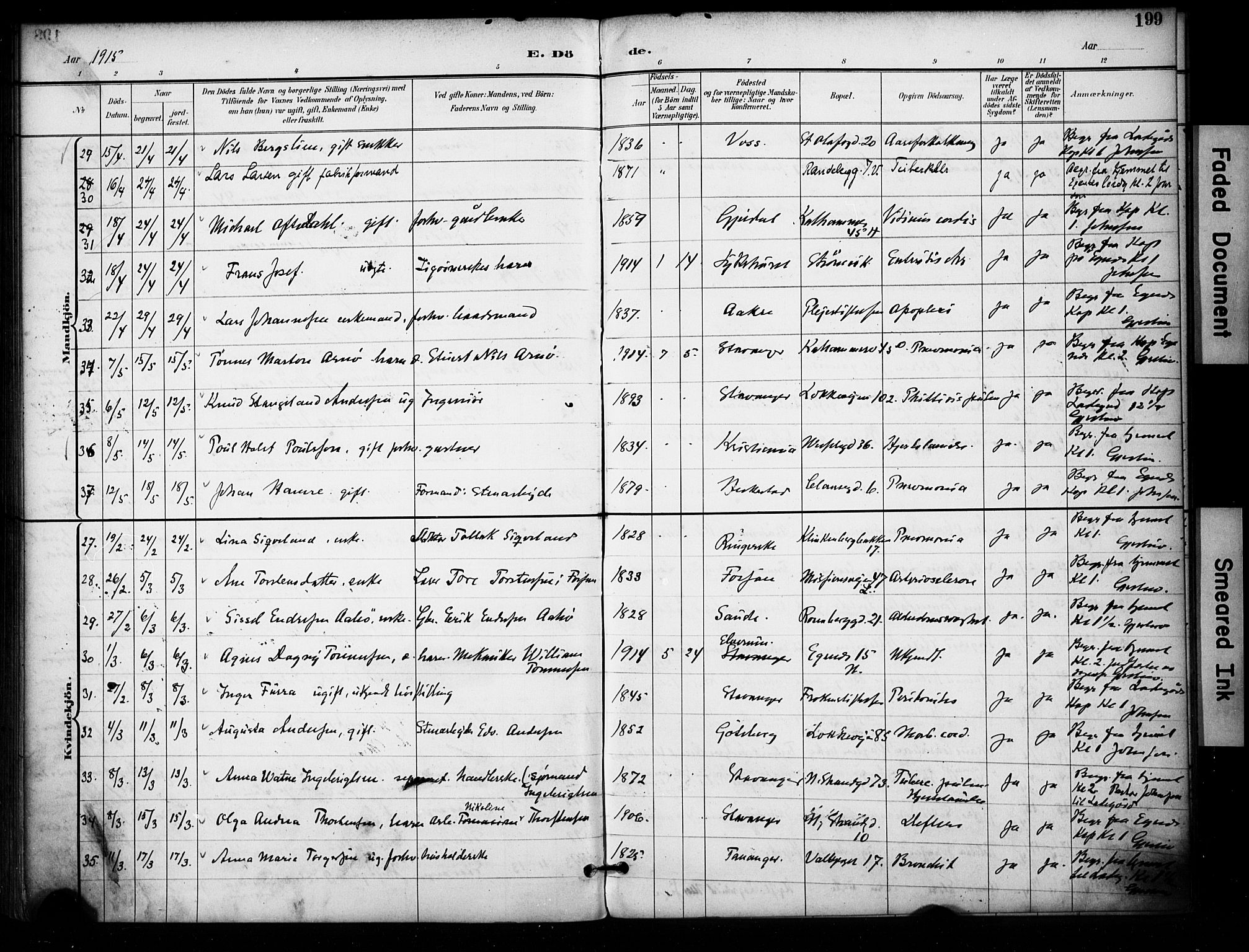 Domkirken sokneprestkontor, AV/SAST-A-101812/001/30/30BA/L0032: Parish register (official) no. A 31, 1896-1917, p. 199